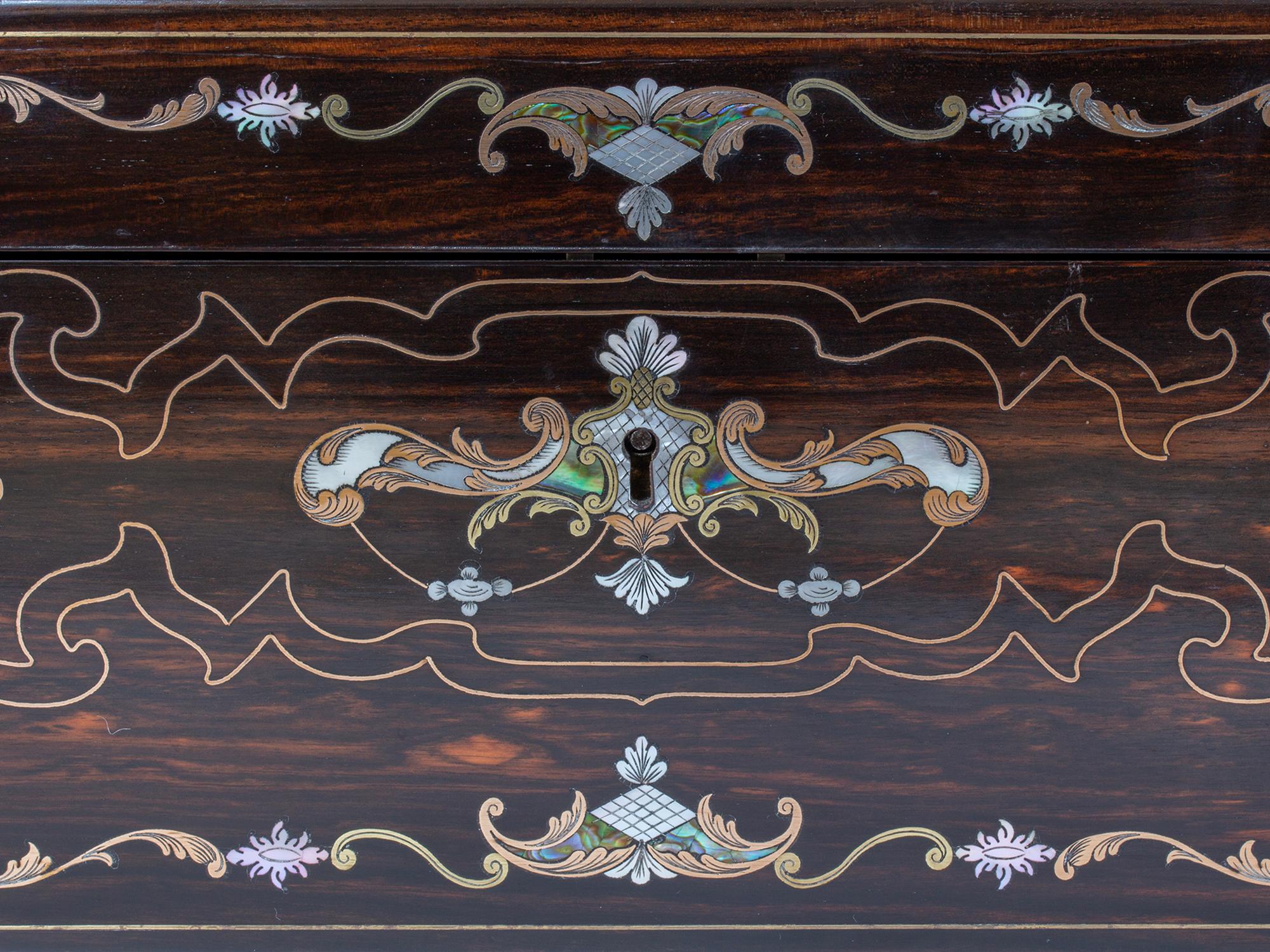Viktorianische Coromandel Intarsien-Schreibbox von Hausburg mit Geheimfach im Angebot 1