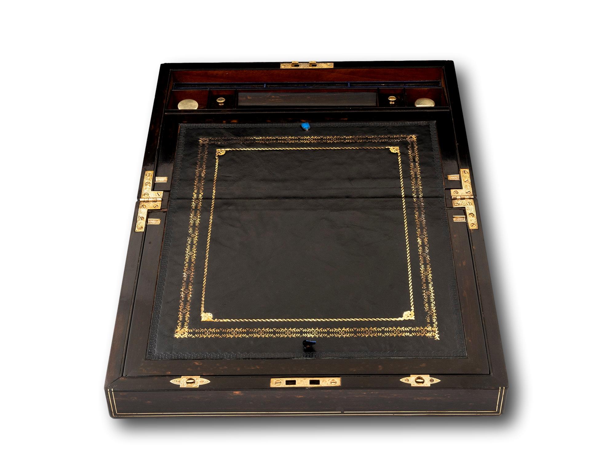 Brass Victorian Coromandel Writing Box with Secret Compartment
