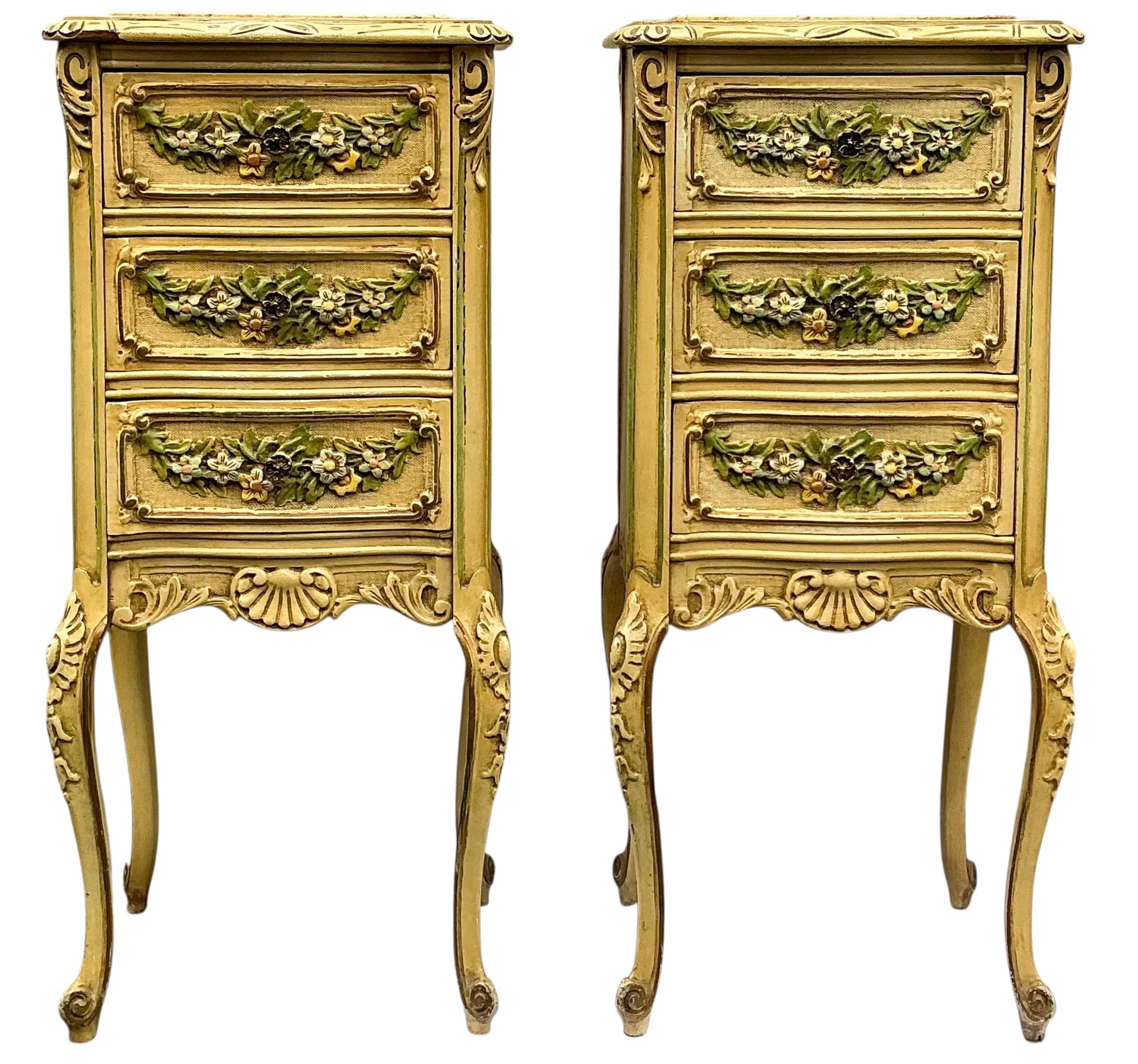 Viktorianischen Landhausstil Truhen Beistelltische W / Floral Barbola Marmorplatten - Pair im Angebot 3