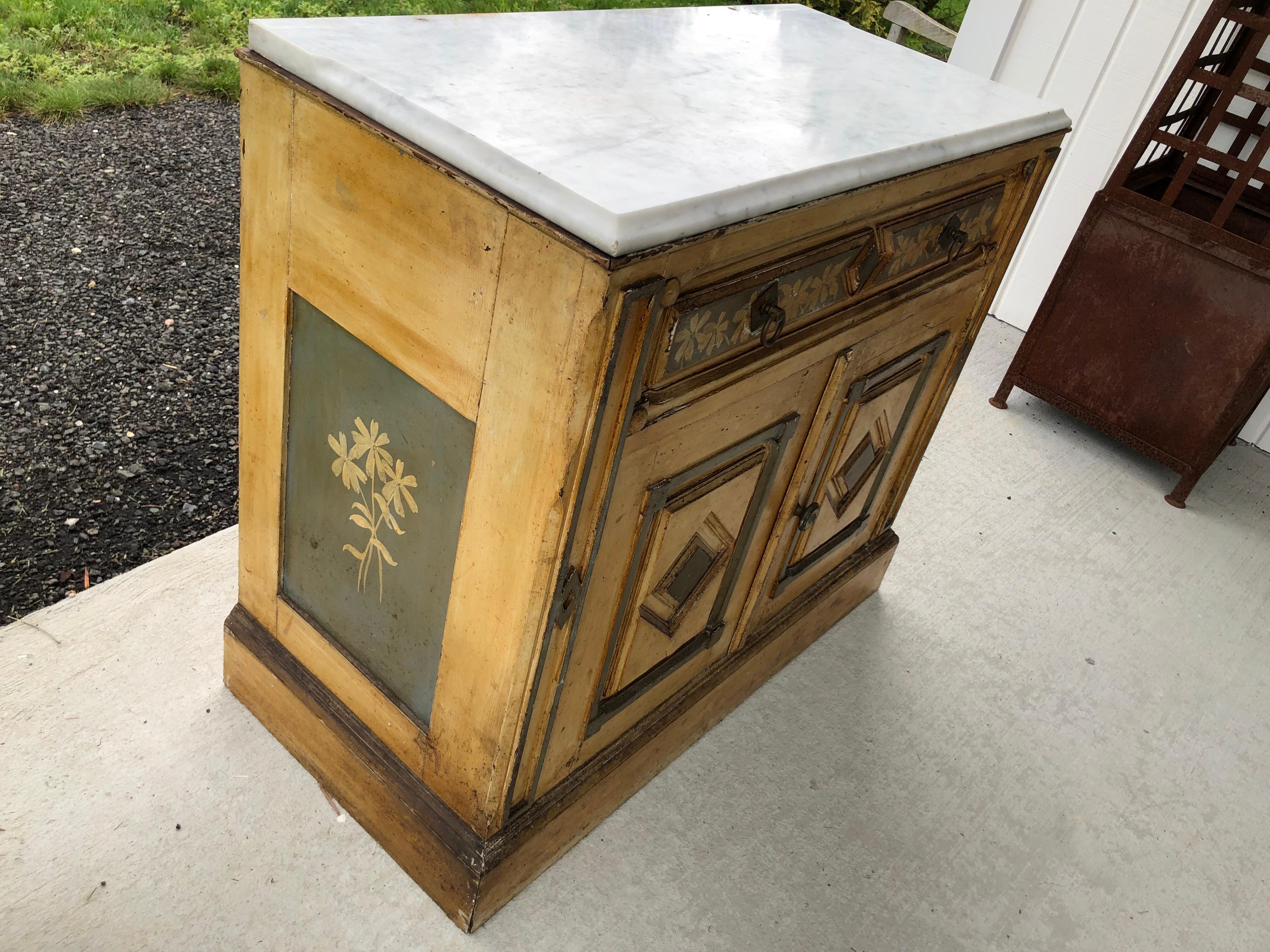 American Victorian Cottage Style Hand-Painted Marble Top Dresser