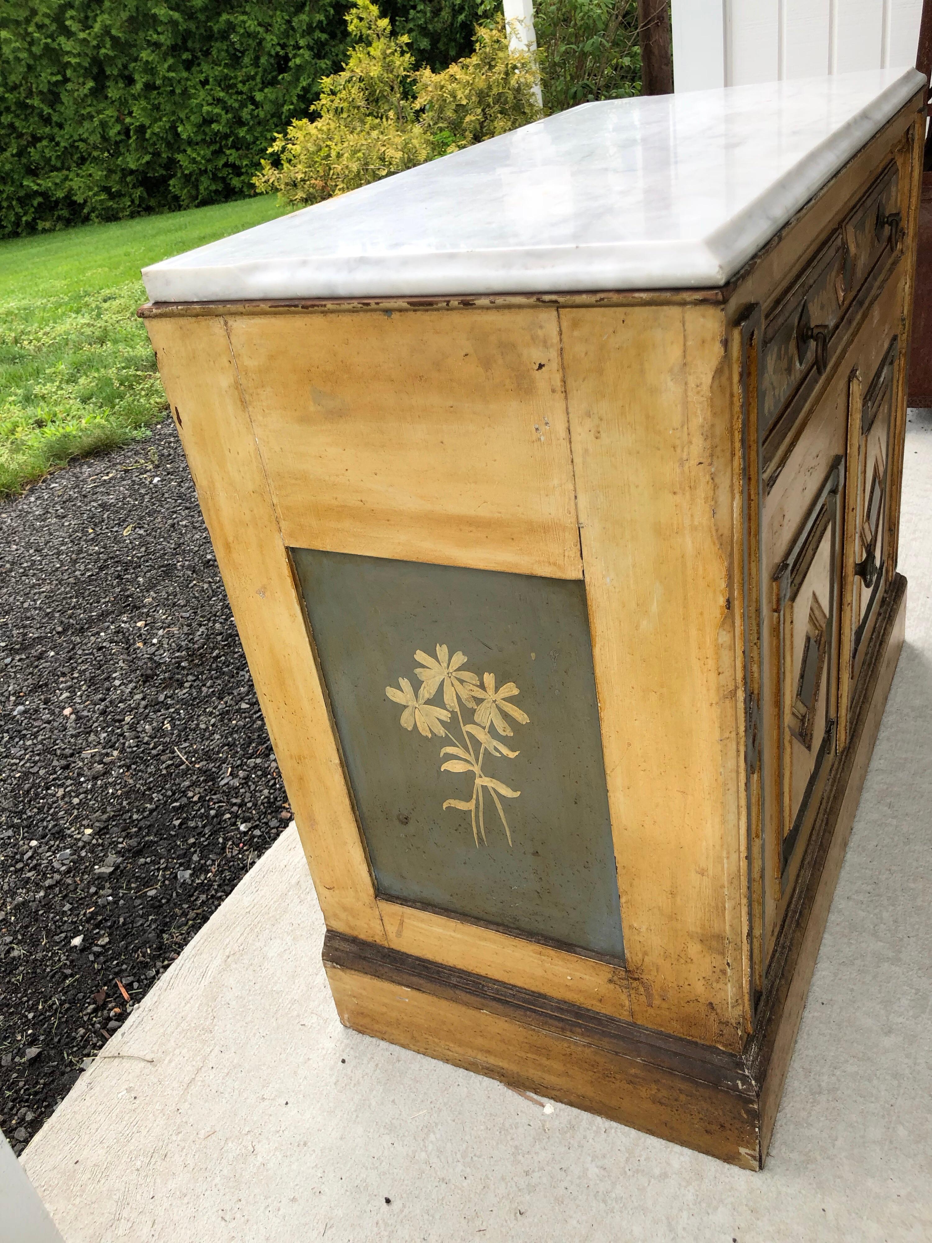 Victorian Cottage Style Hand-Painted Marble Top Dresser In Good Condition In Redding, CT
