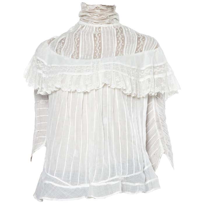 Victorian White Cotton Voile Swan Neck Pintucked Blouse With Lace ...