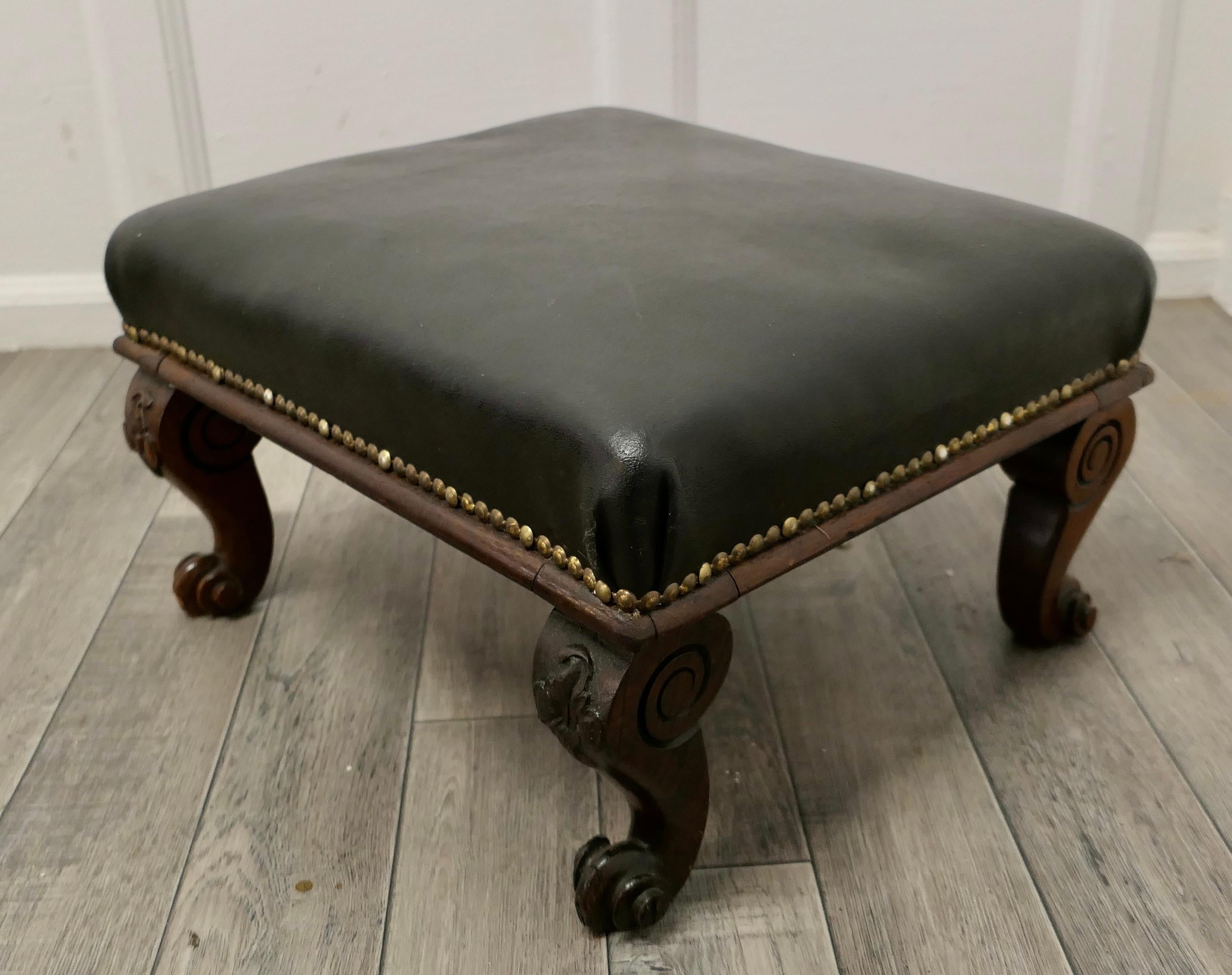 Adam Style Victorian Country House Foot Stool Upholstered in Leather For Sale
