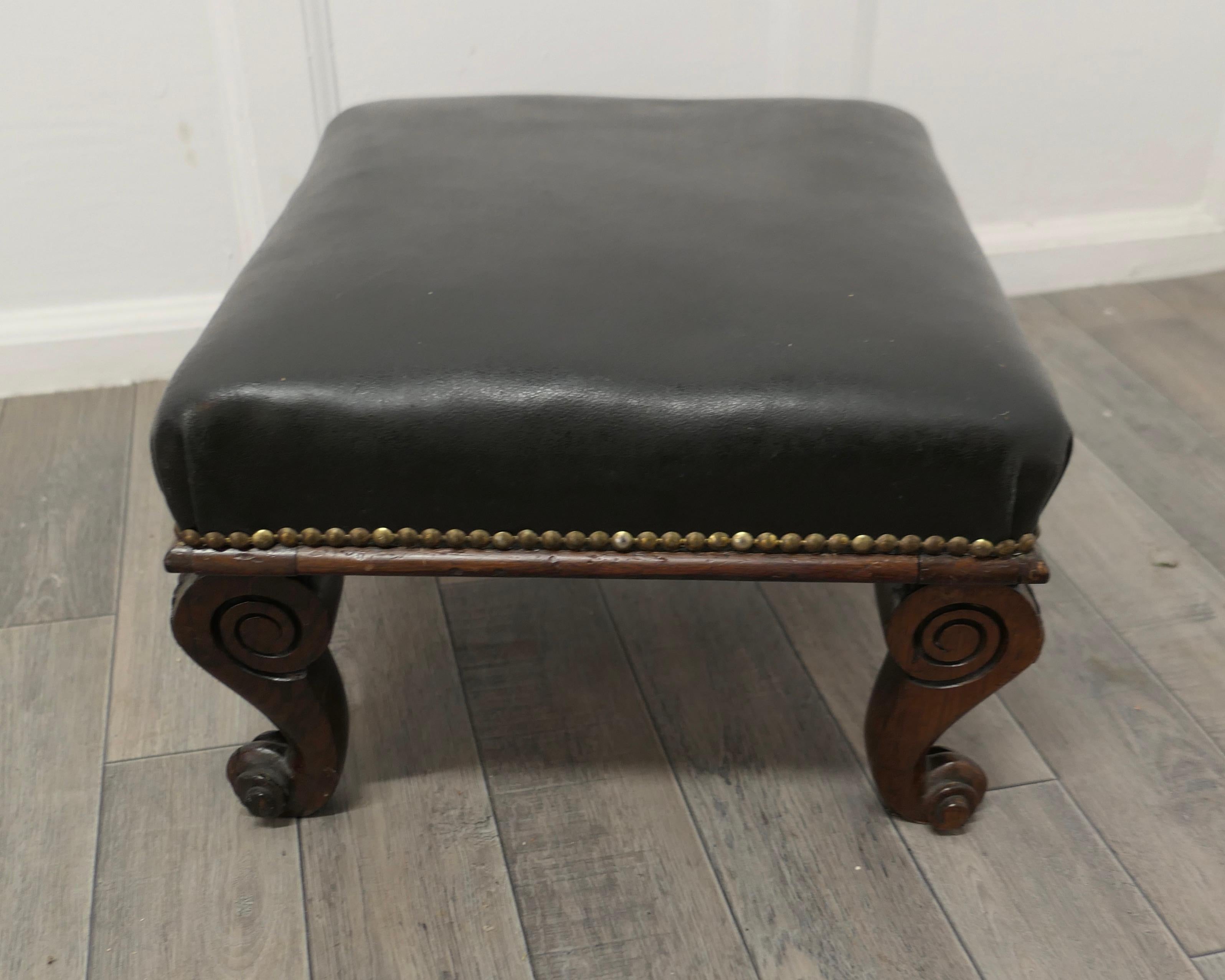 19th Century Victorian Country House Foot Stool Upholstered in Leather For Sale