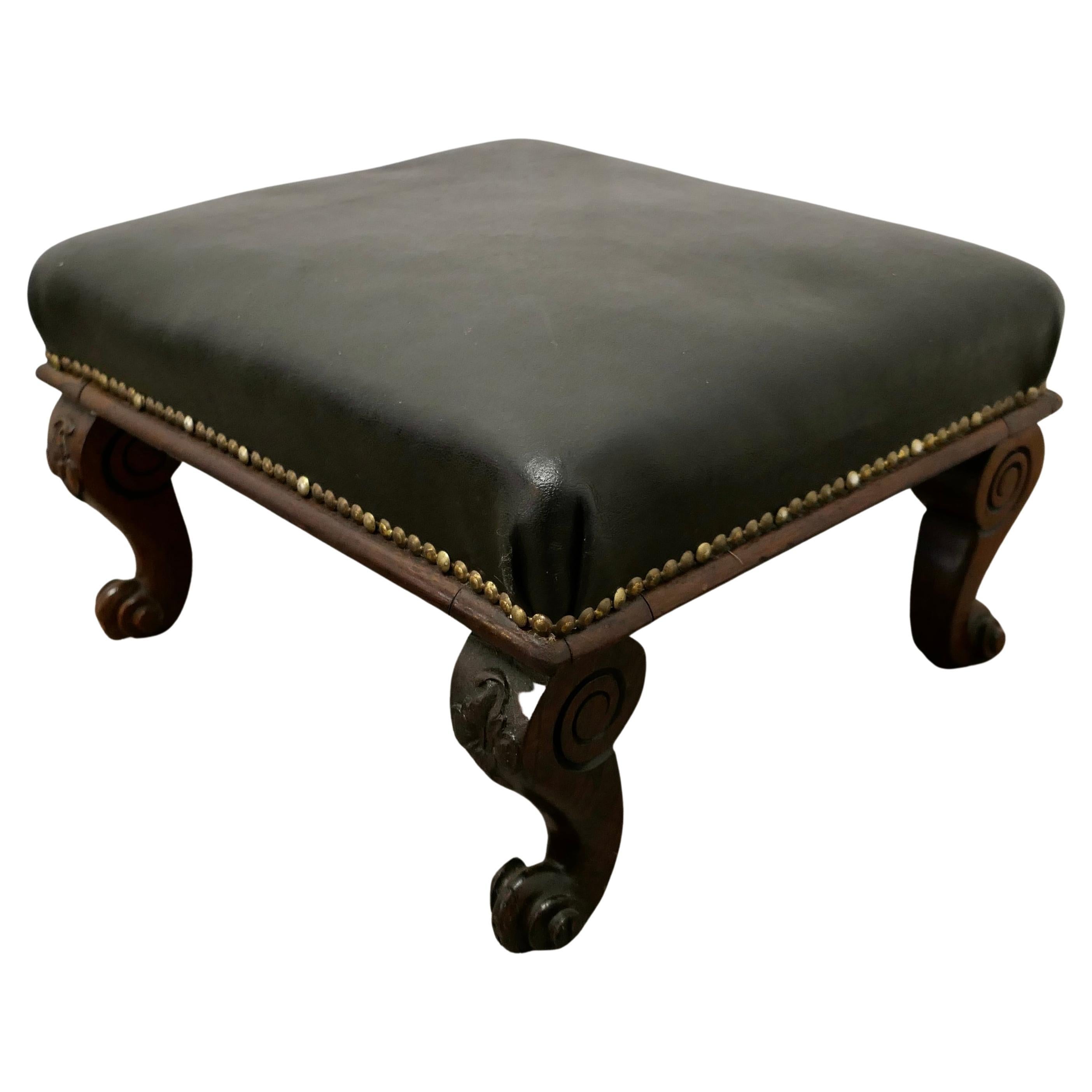 Victorian Country House Foot Stool Upholstered in Leather For Sale