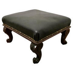 Antique Victorian Country House Foot Stool Upholstered in Leather