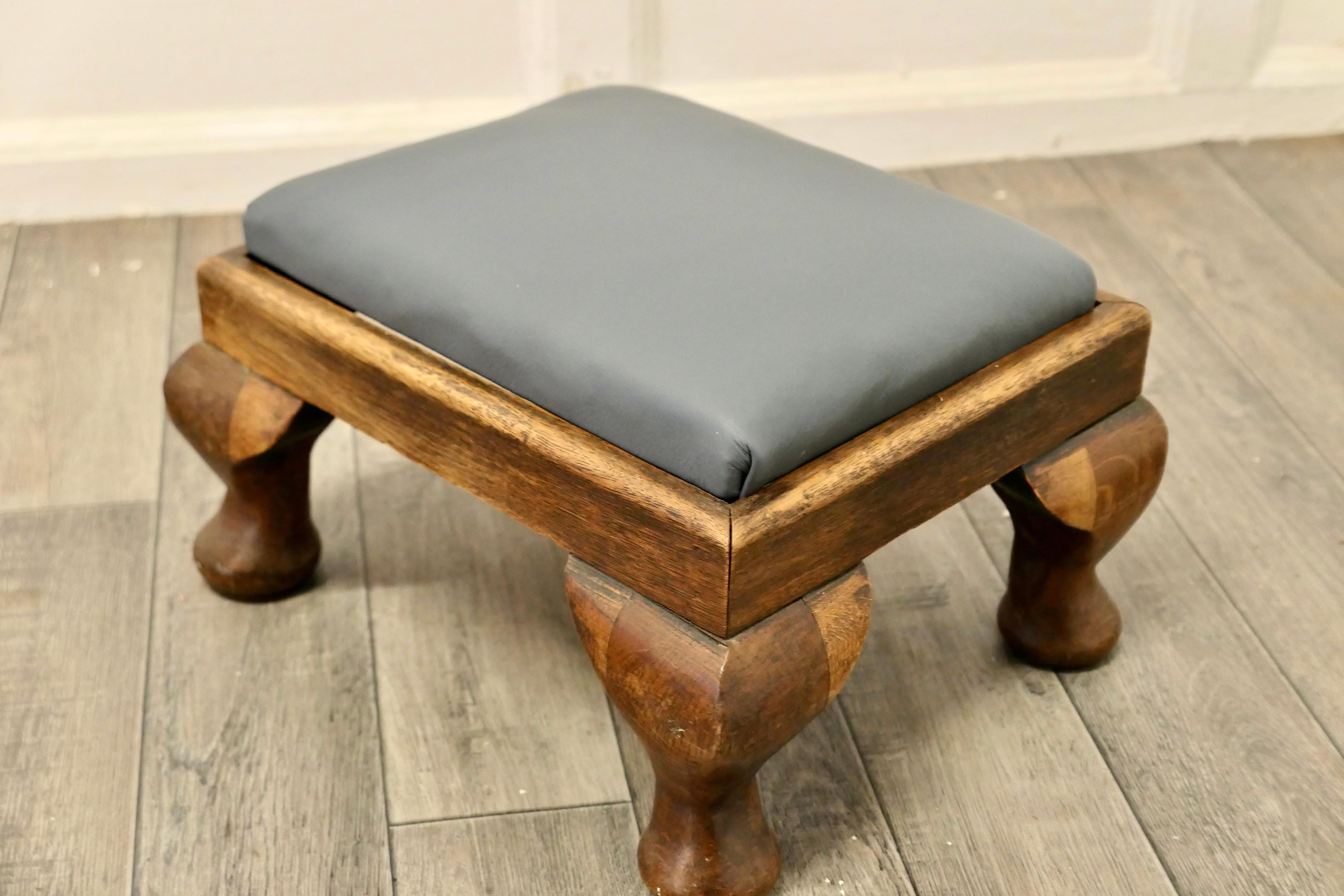 Arts and Crafts Victorian Country House Oak Foot Stool Upholstered in Soft Leather    
