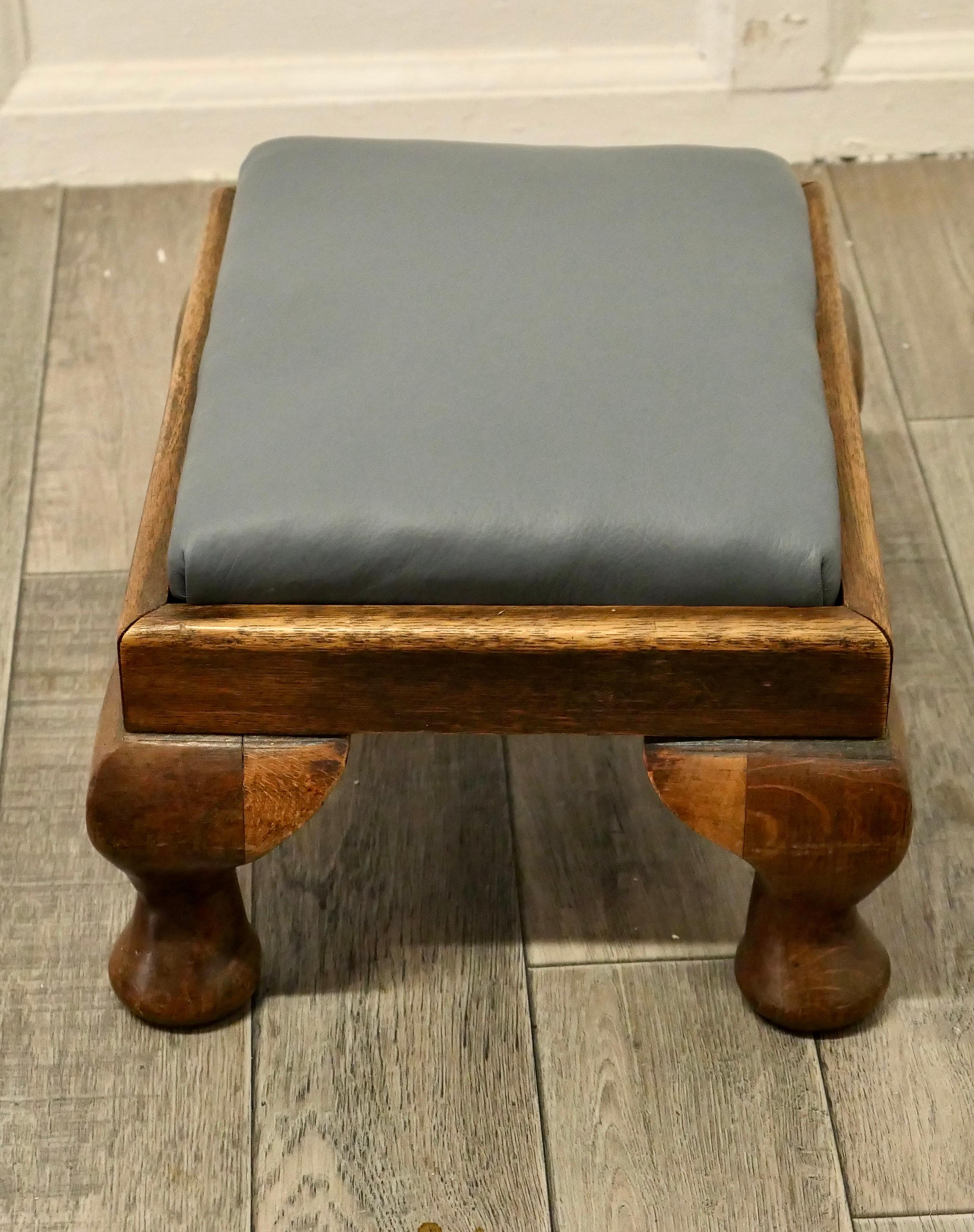 19th Century Victorian Country House Oak Foot Stool Upholstered in Soft Leather    