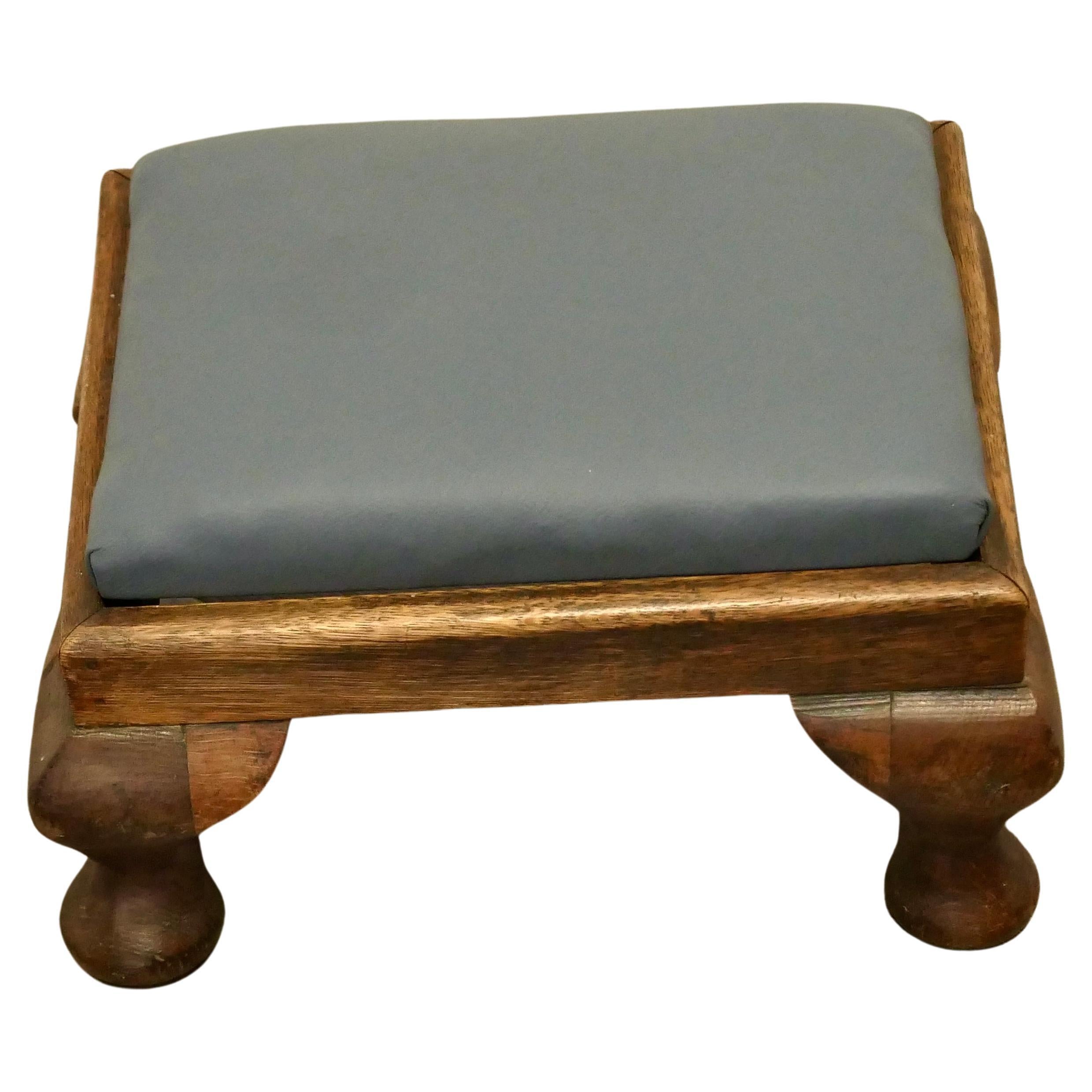 Victorian Country House Oak Foot Stool Upholstered in Soft Leather     For Sale