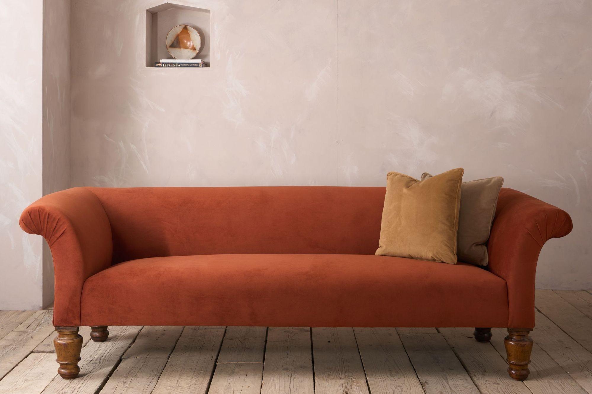 19th Century Victorian country house sofa in rust velvet