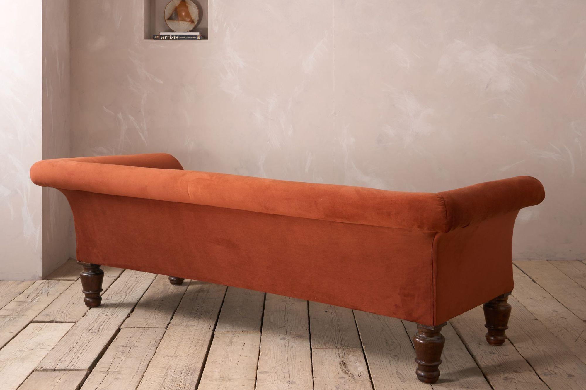 Victorian country house sofa in rust velvet 2