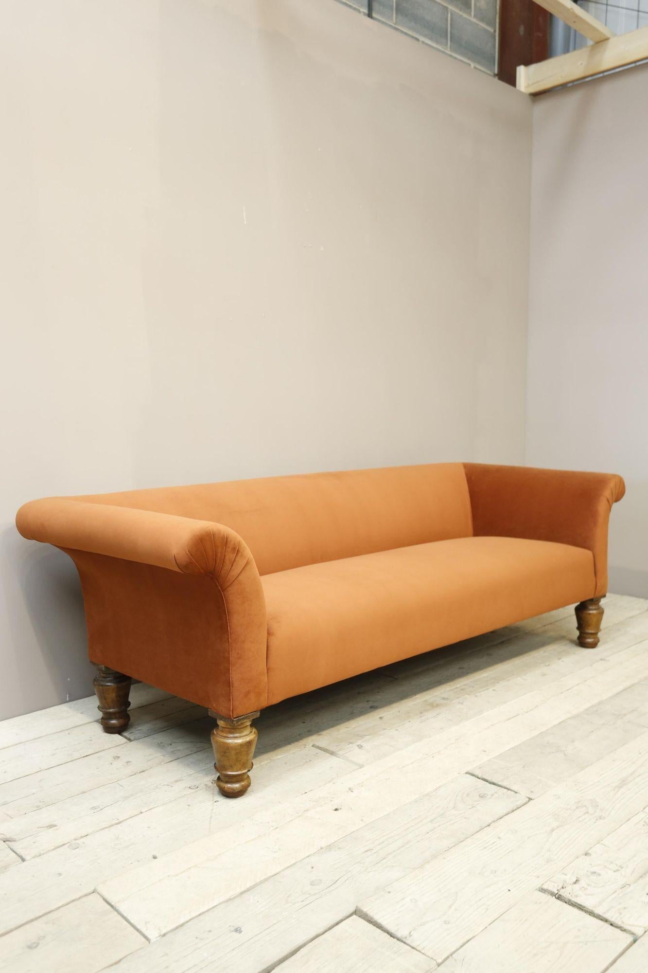 Upholstery Victorian Country House Sofa in Rust Velvet For Sale