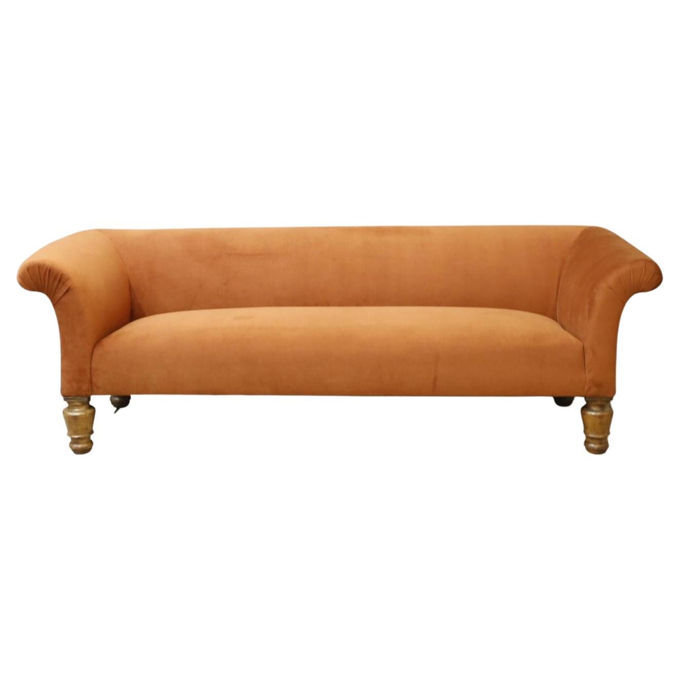 Victorian Country House Sofa in Rust Velvet