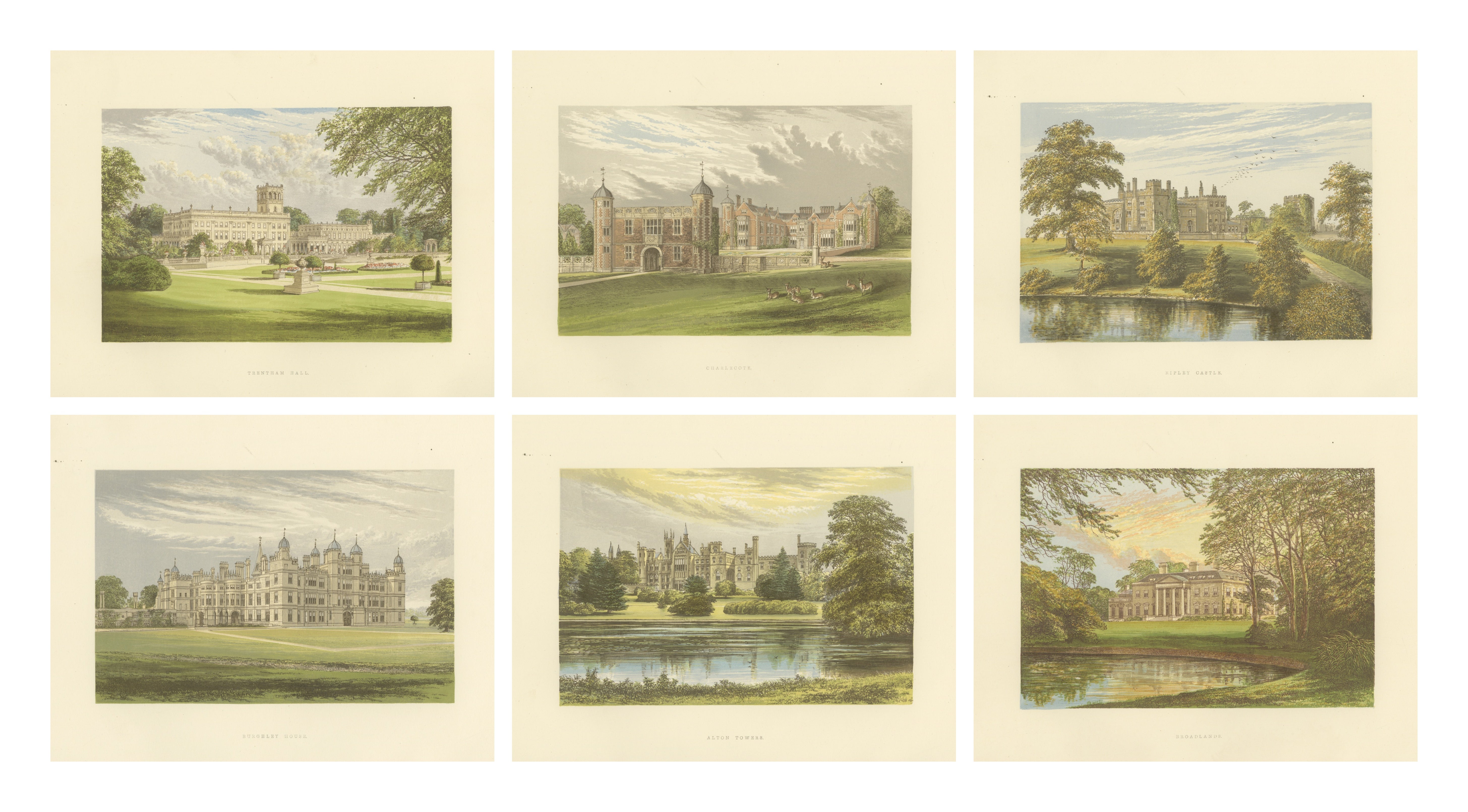 Victorian Country House Views – Trentham, Burghley, Alton Towers, ca.1850