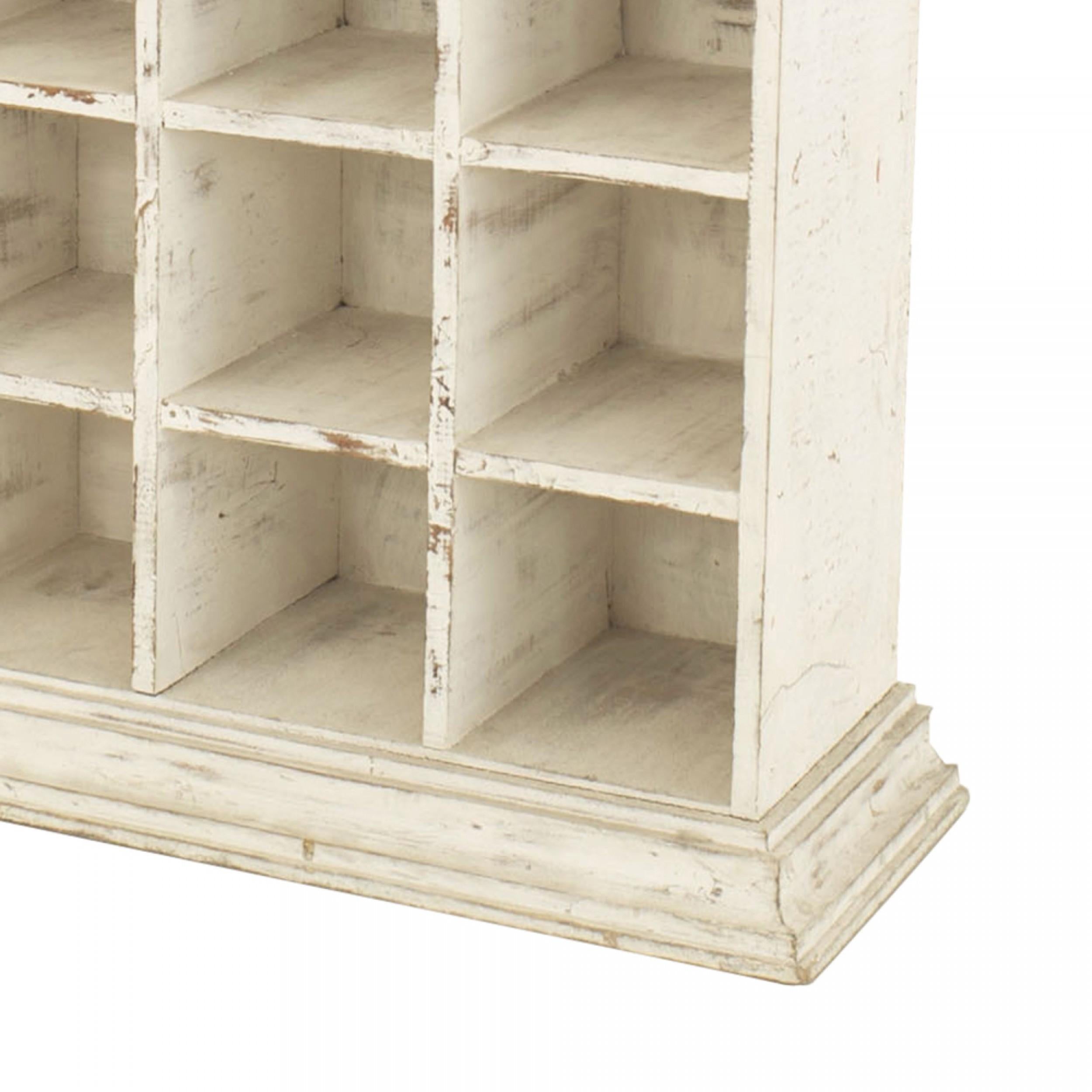 Armario de estilo boticario americano Victoriano Country pintado de blanco antiguo con 24 estantes de palomar