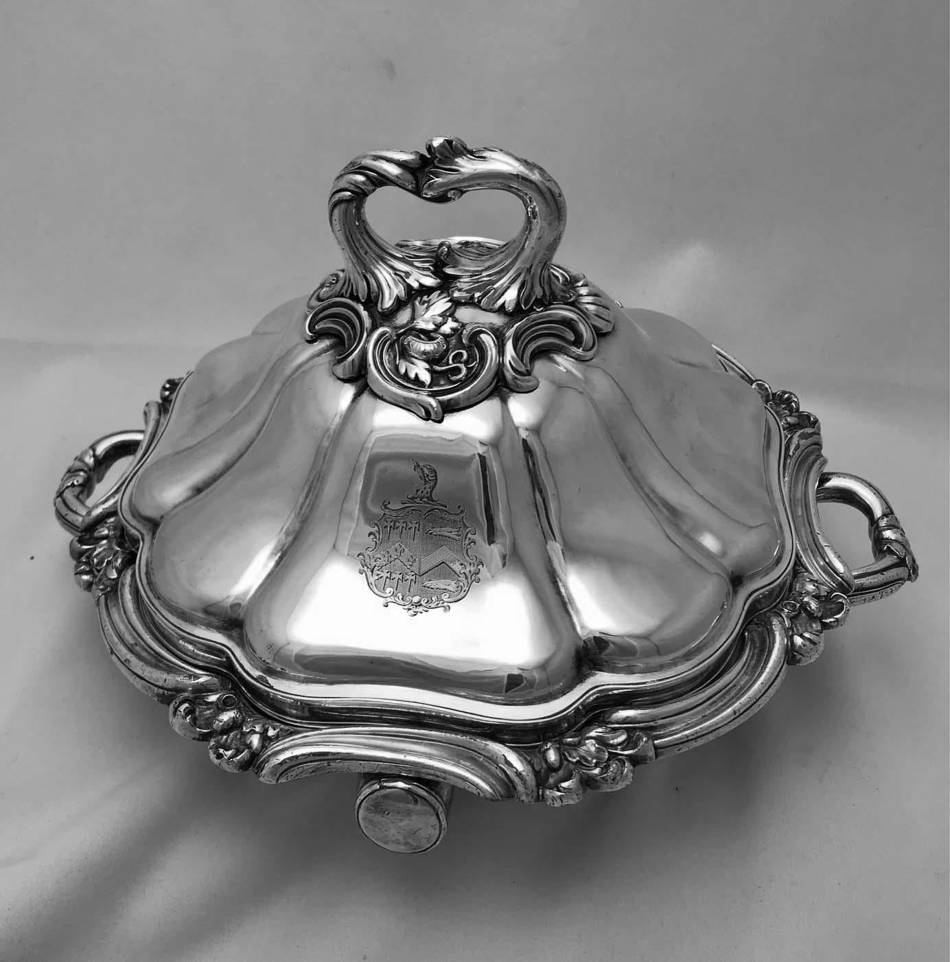 Hand-Crafted Victorian Covered Plated Chafing Dish with Armorial For Sale