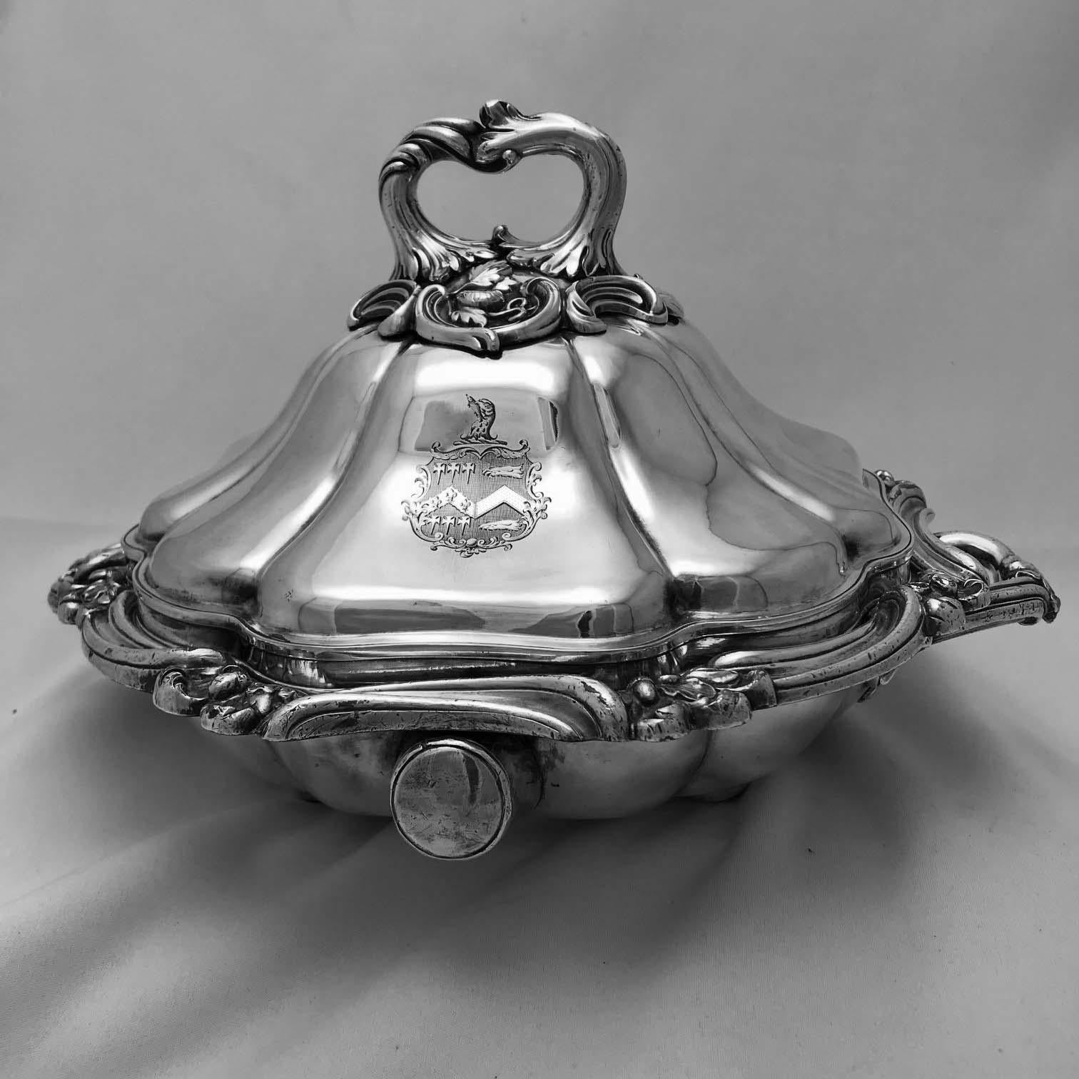 Mid-19th Century Victorian Covered Plated Chafing Dish with Armorial For Sale