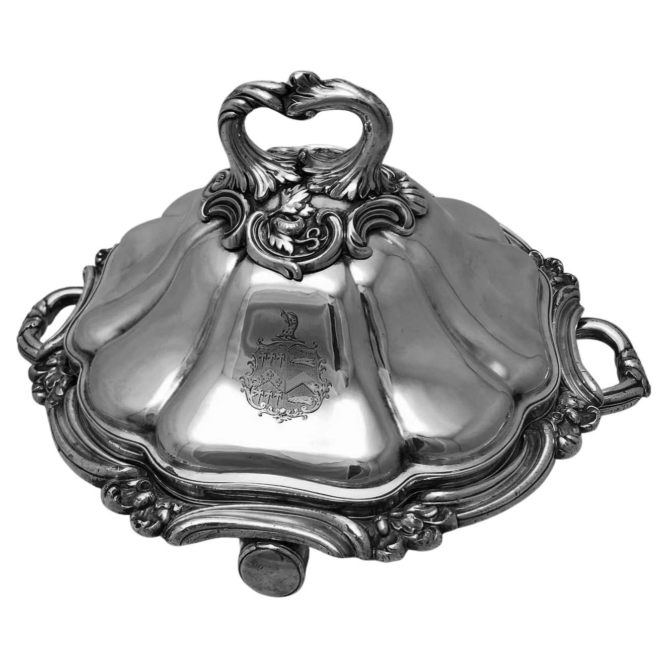Victorian Covered Plated Chafing Dish with Armorial For Sale