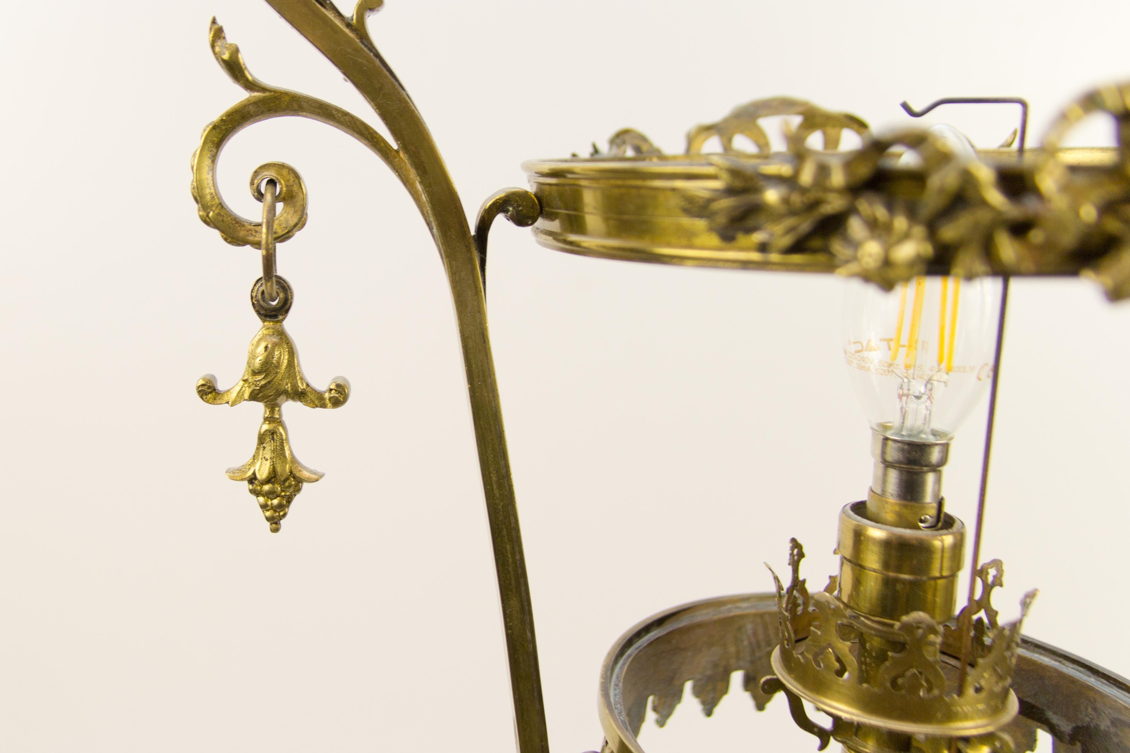 Victorian Cranberry Glass and Bronze Pendant Hall Light 7
