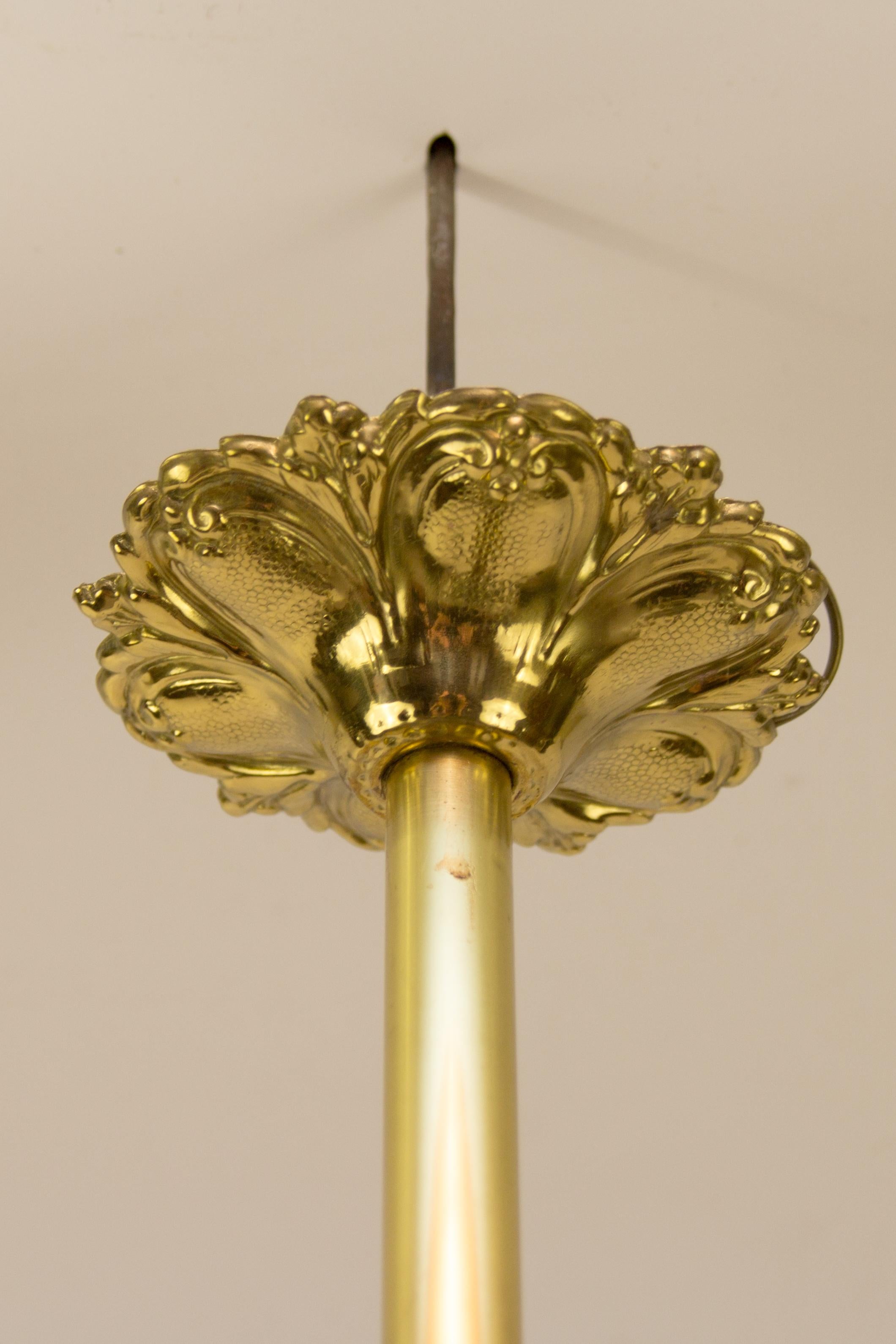 Victorian Cranberry Glass and Bronze Pendant Hall Light 11
