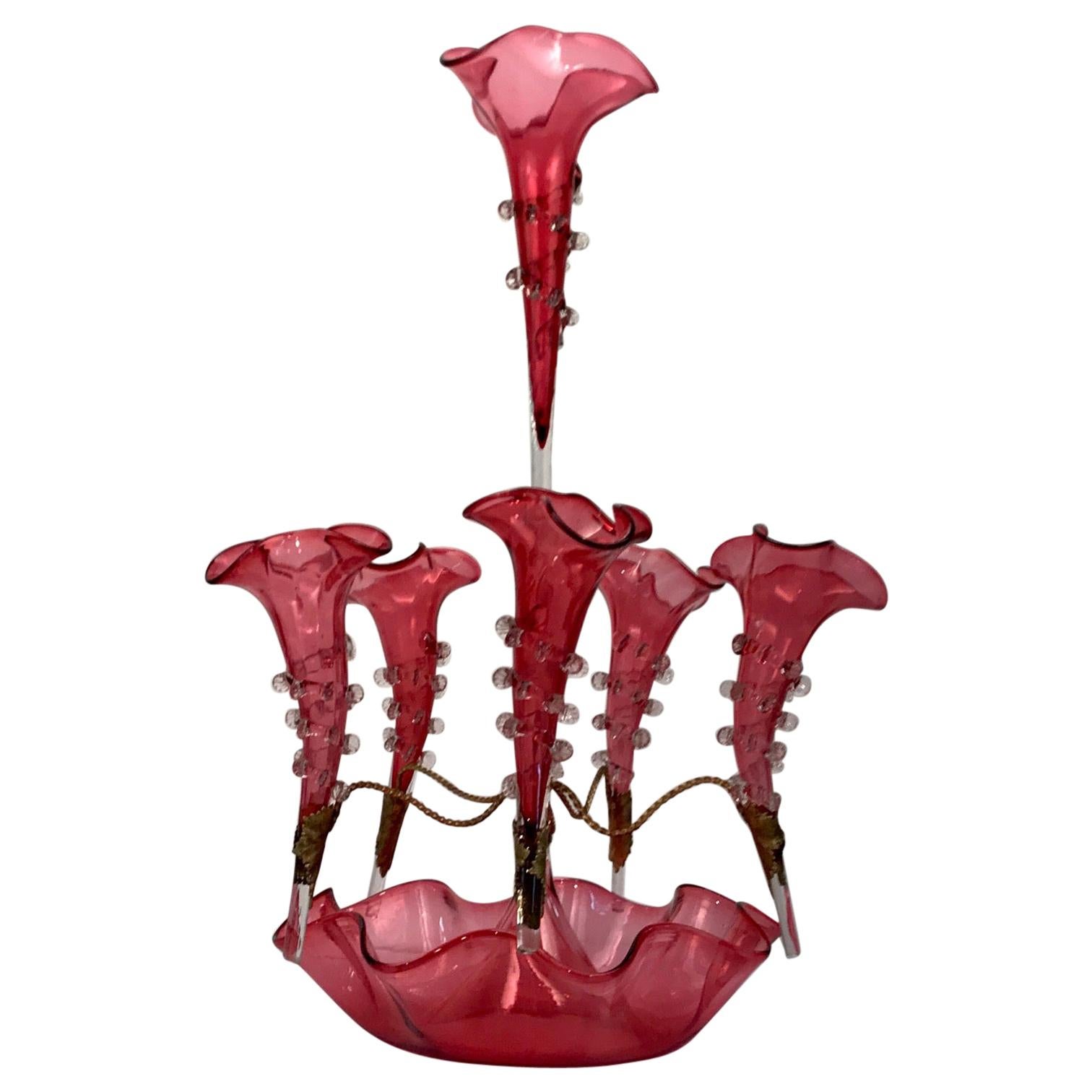 Victorian Cranberry Glass Epergne For Sale