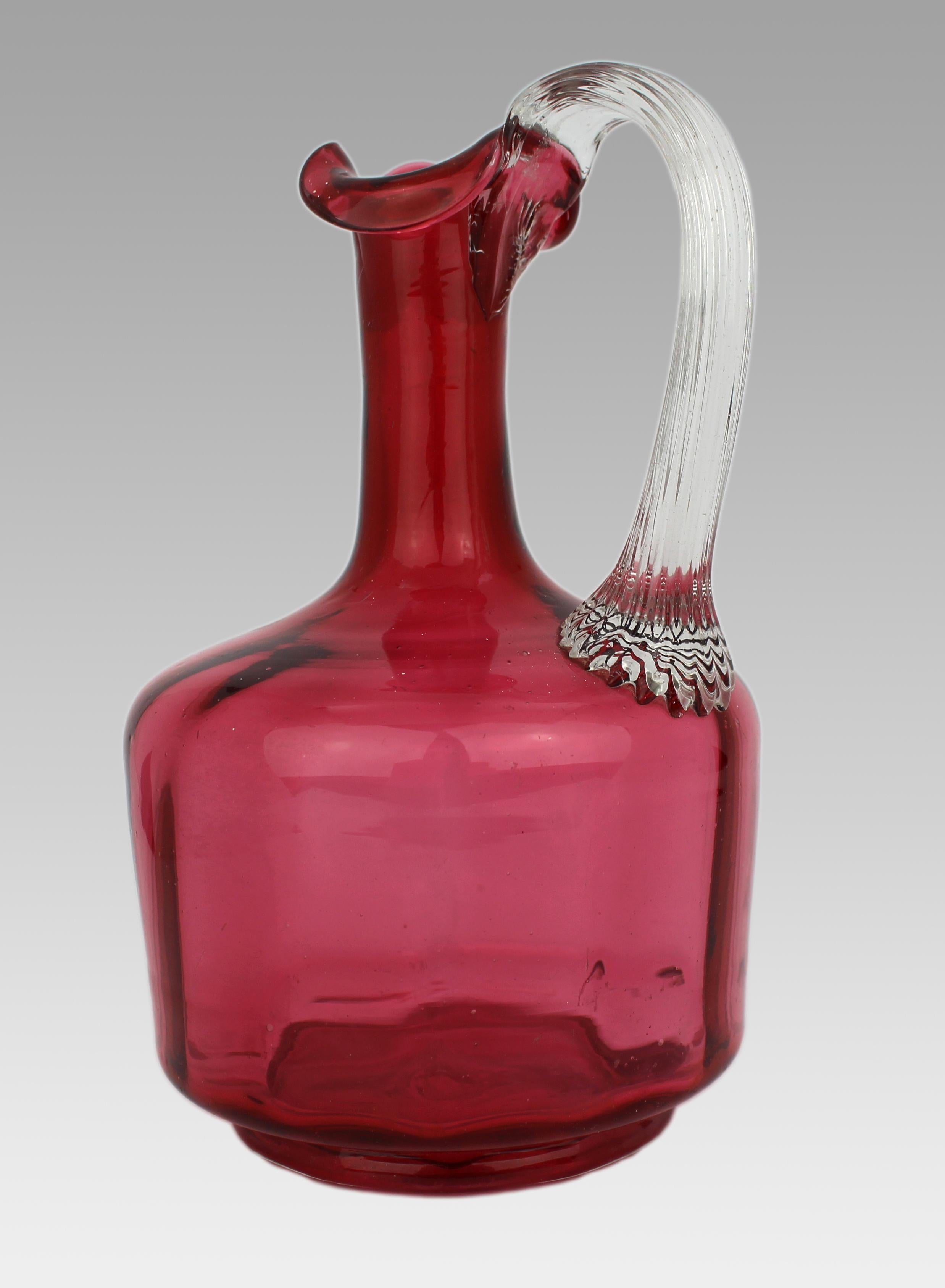 Victorian Cranberry Glass Jug In Good Condition For Sale In Worcester, GB