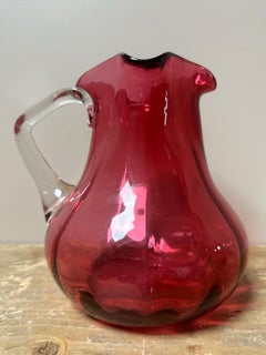 Victorian Cranberry glass jug, hand blown, 1800