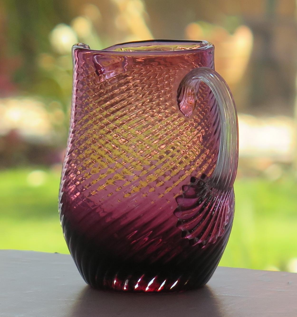 Victorian Cranberry Glass Cream Jug Wrythen Moulded detail, English circa 1870 In Good Condition For Sale In Lincoln, Lincolnshire