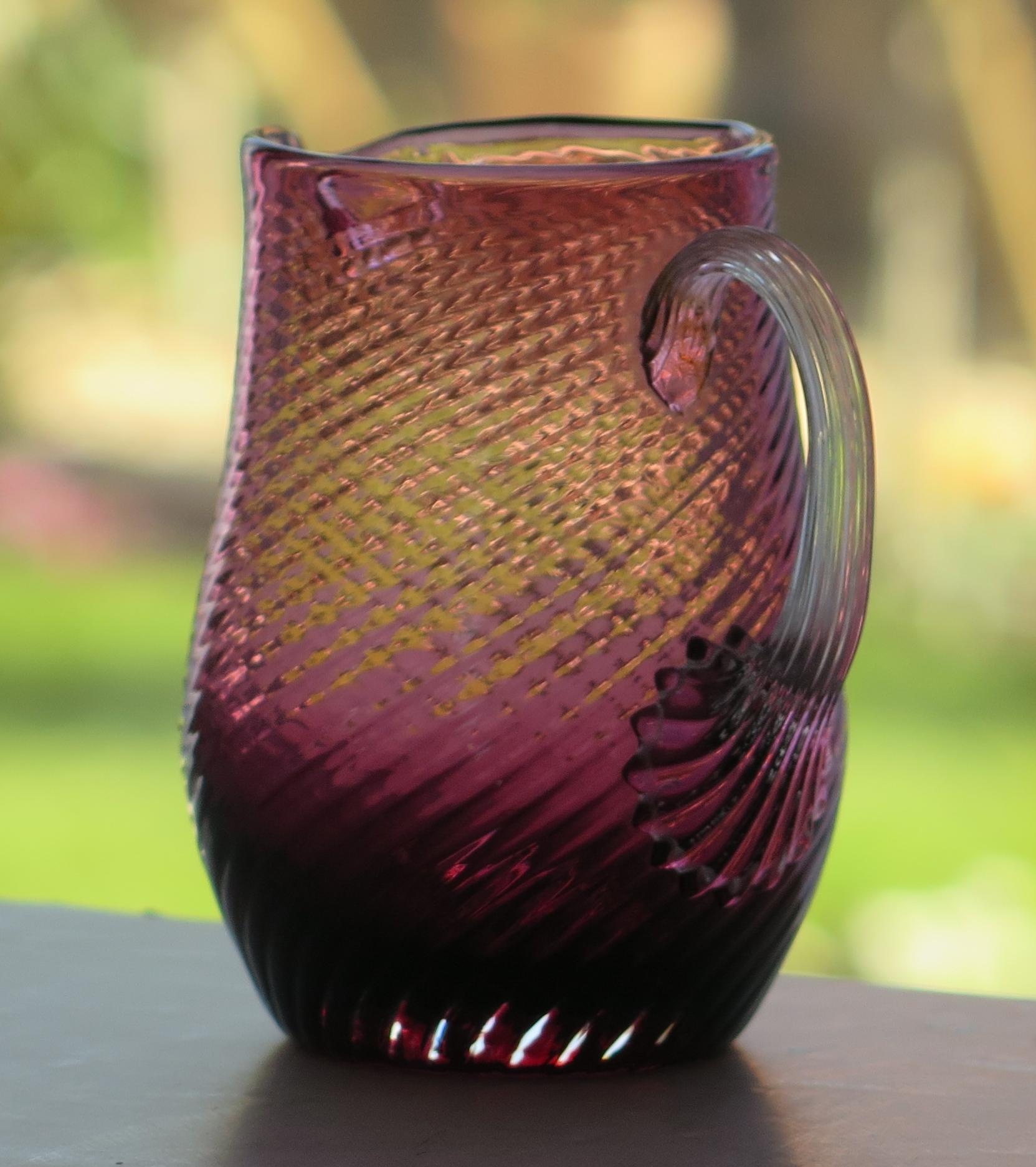 19th Century Victorian Cranberry Glass Cream Jug Wrythen Moulded detail, English circa 1870 For Sale