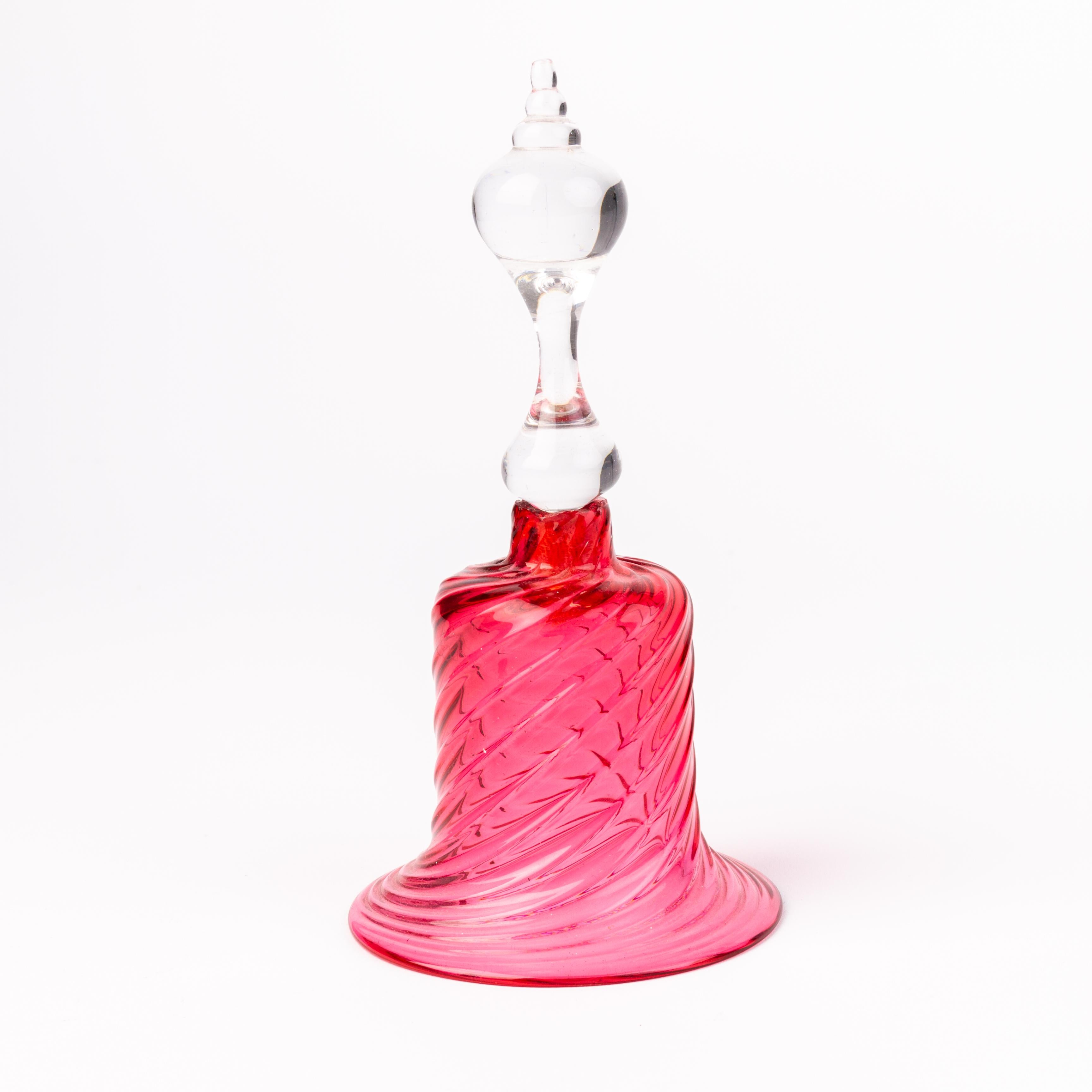 20th Century Victorian Cranberry Glass Table Bell 19th Century  For Sale
