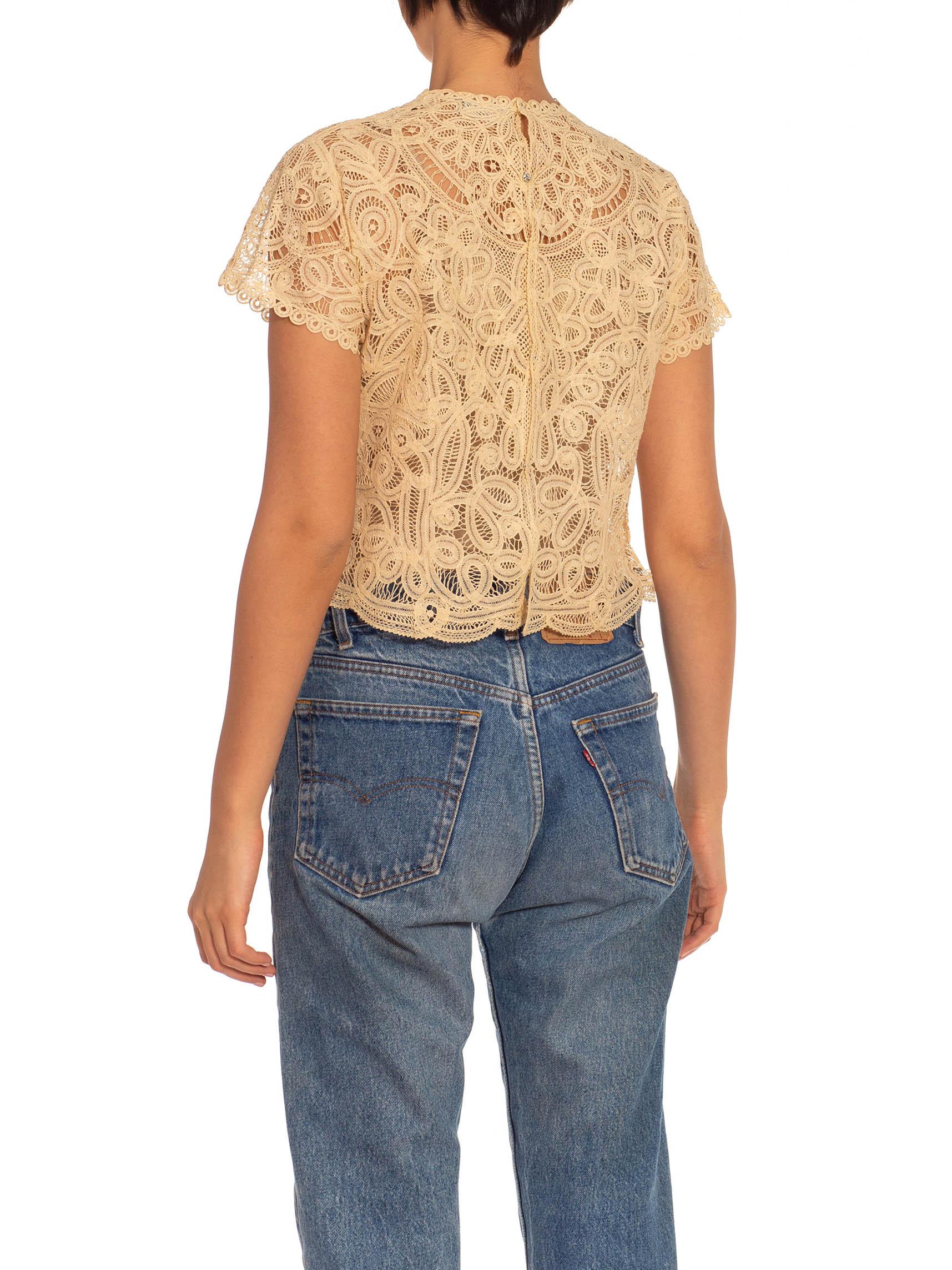 Victorian Cream Battenberg Lace Top In Excellent Condition For Sale In New York, NY