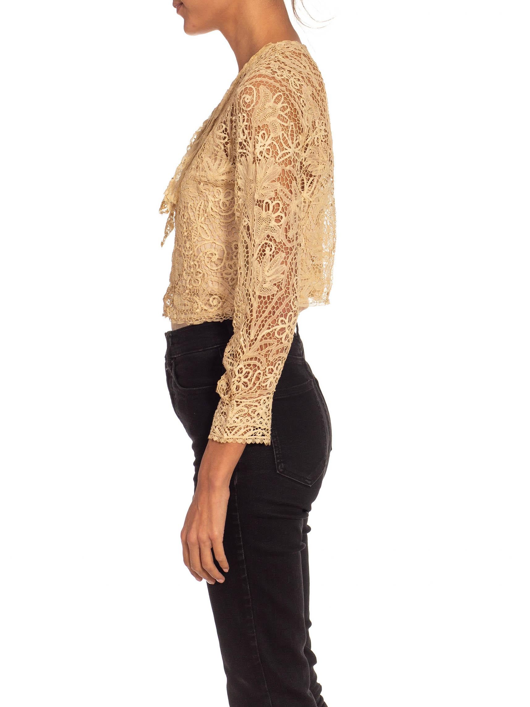 Made in Belgium Victorian Cream Battenberg Lace Top With Long Sleeves And Little Cape In Front 