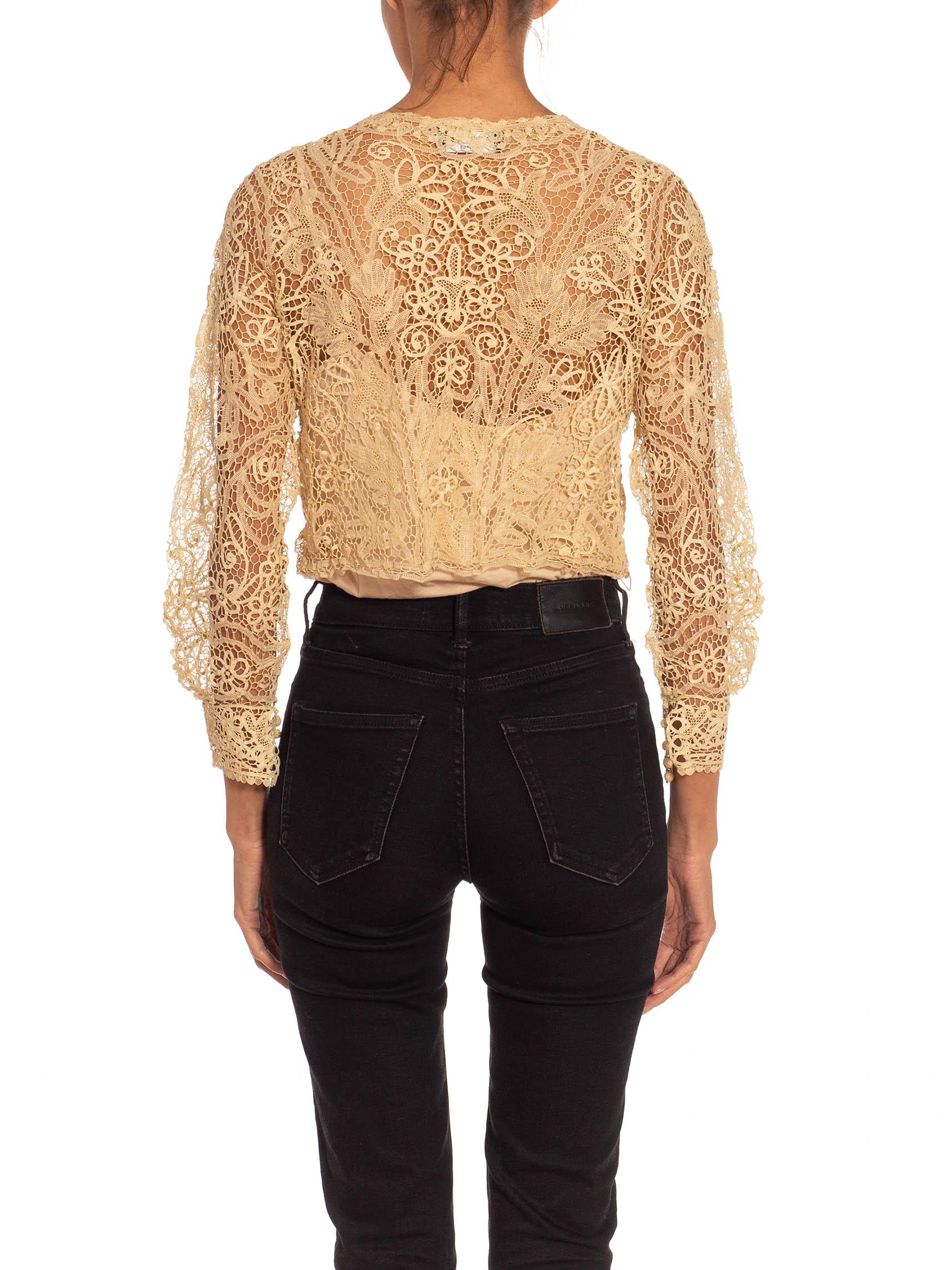 Victorian Cream Battenberg Lace Top With Long Sleeves And Little Cape In Front For Sale 1