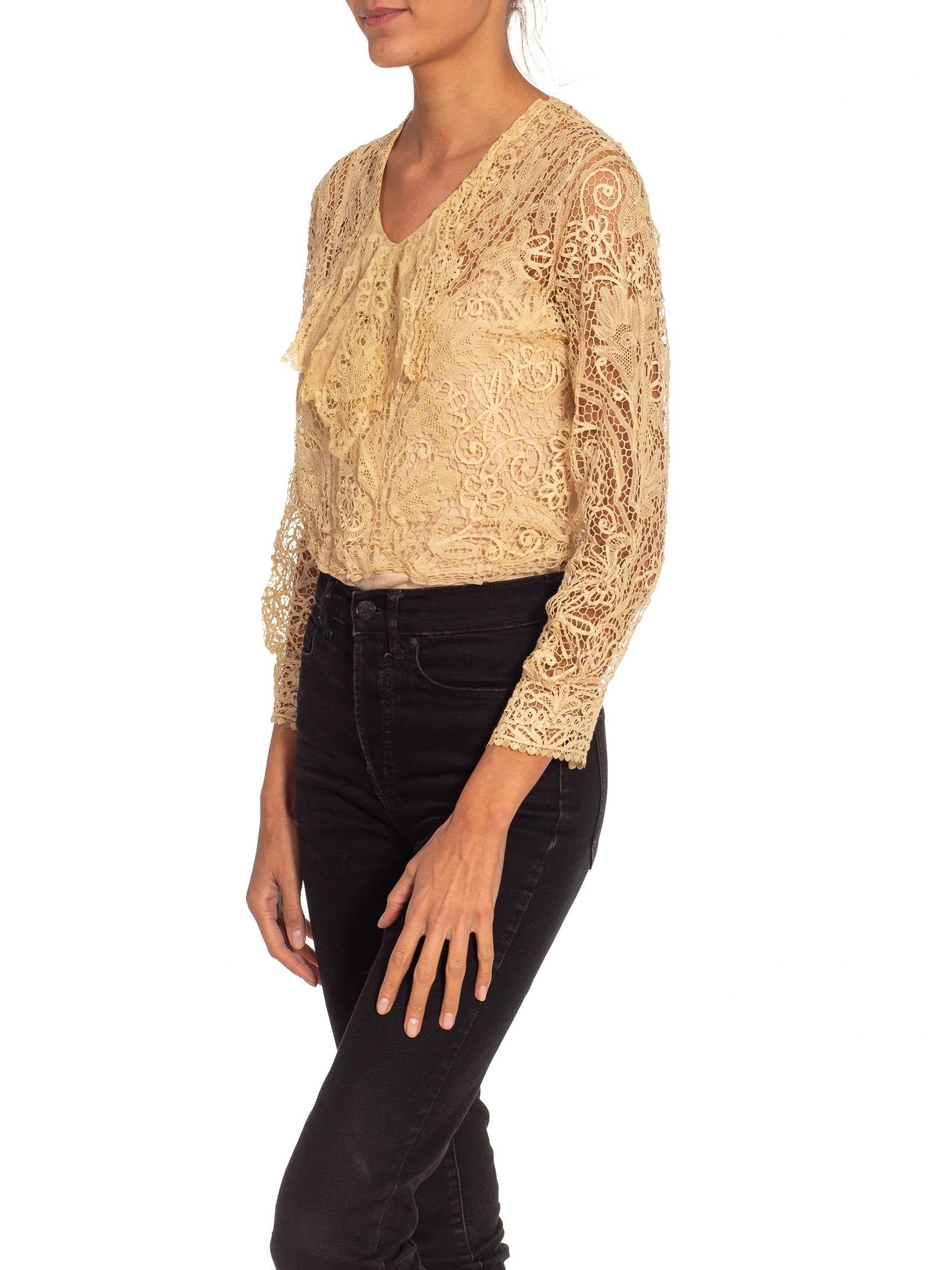 Victorian Cream Battenberg Lace Top With Long Sleeves And Little Cape In Front For Sale 3