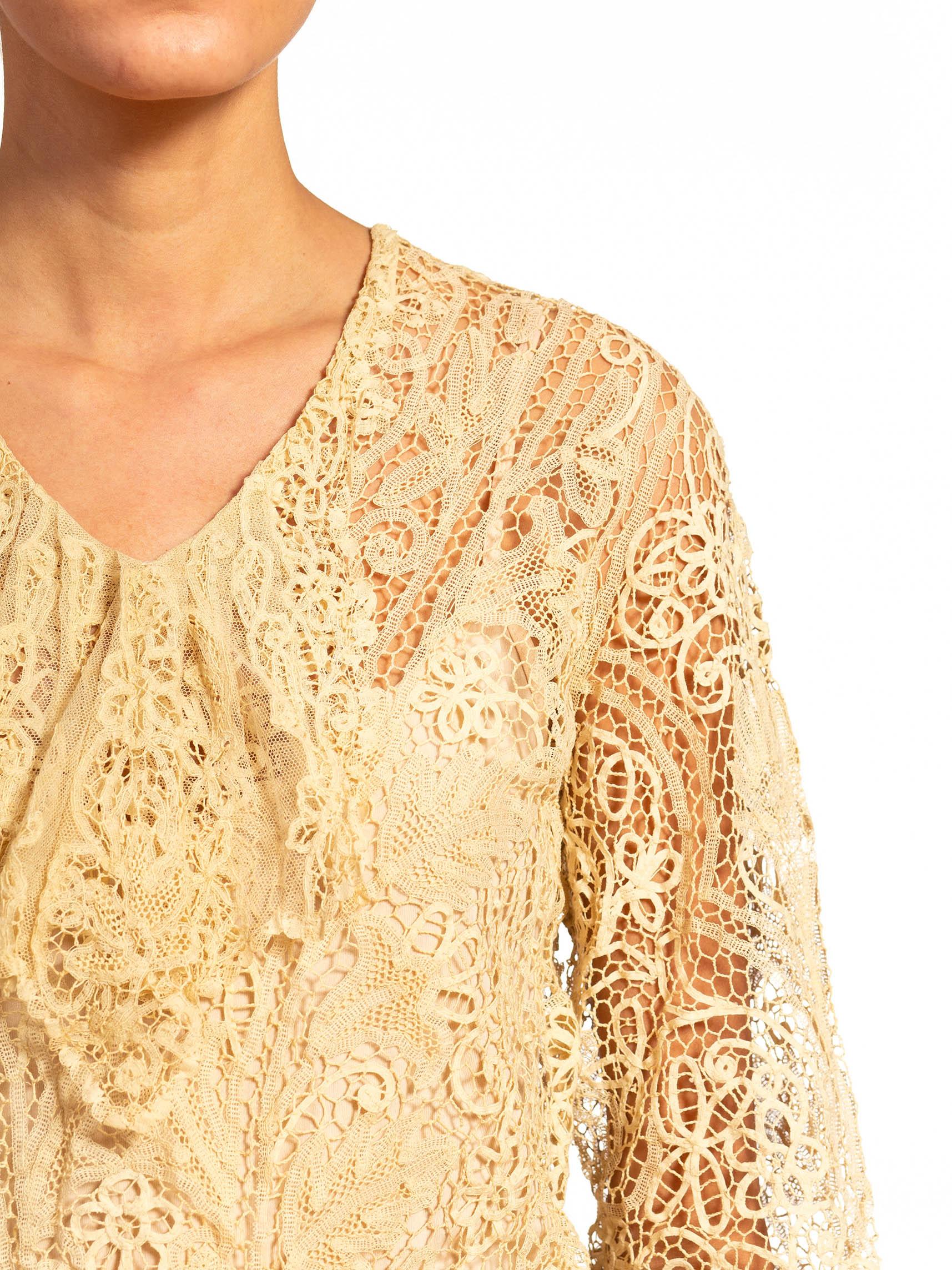 Victorian Cream Battenberg Lace Top With Long Sleeves And Little Cape In Front For Sale 4