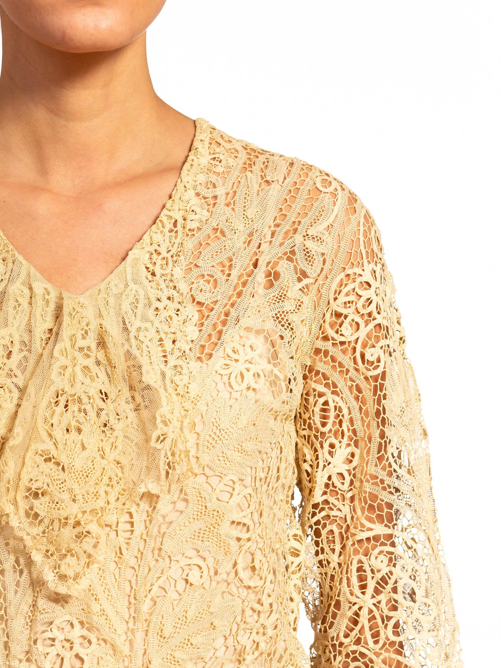 Victorian Cream Battenberg Lace Top With Long Sleeves And Little Cape In Front For Sale 3
