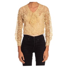 Victorian Cream Battenberg Lace Top With Long Sleeves And Little Cape In Front