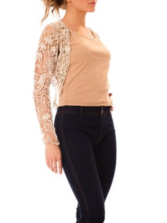 Victorian Cream Cotton Hand Made Art Nouveau Lace & Net Bolero Jacket Shrug Top