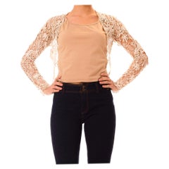 Viktorianische viktorianische Bolerojacke aus cremefarbener Baumwolle, handgefertigt, mit Art nouveau-Stil Spitze und Netz