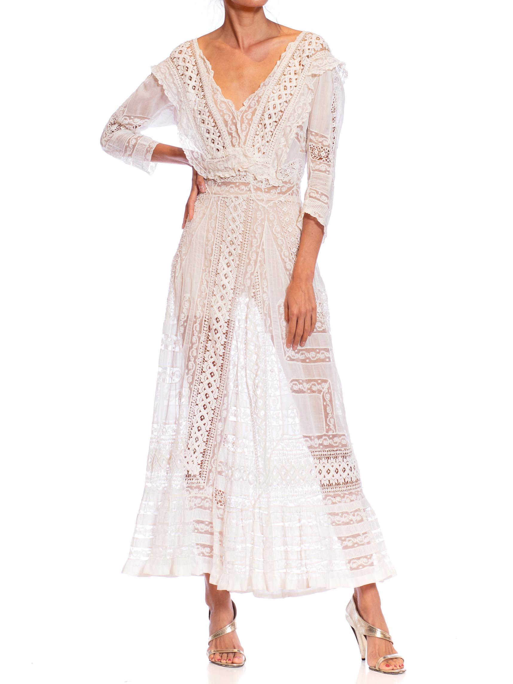 Beige Victorian Cream Organic Cotton Lace Dress
