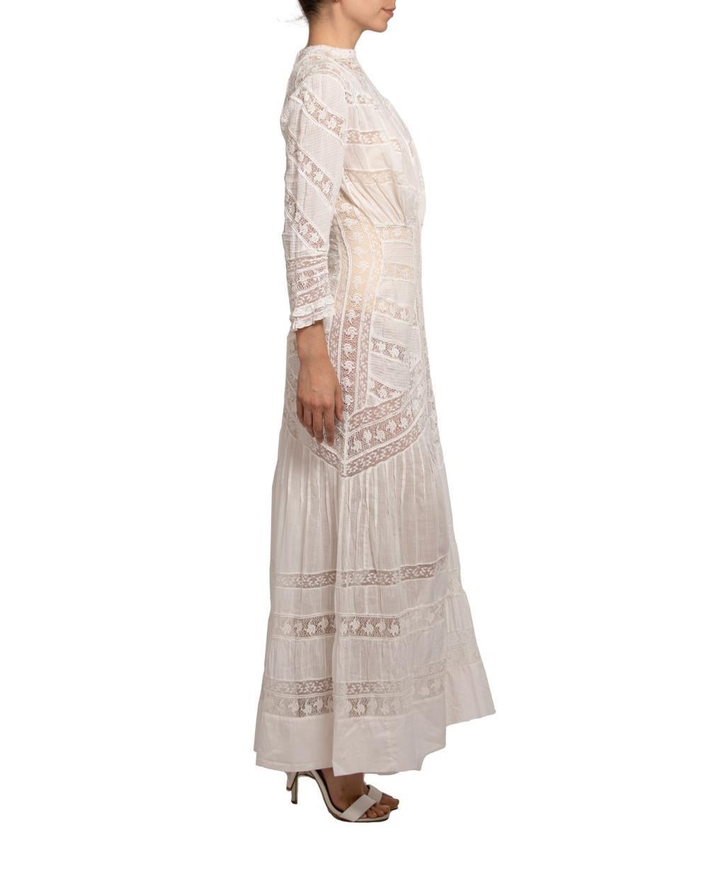 Women's Victorian Cream Organic Cotton Lace Tea Dress With Sleeves For Sale