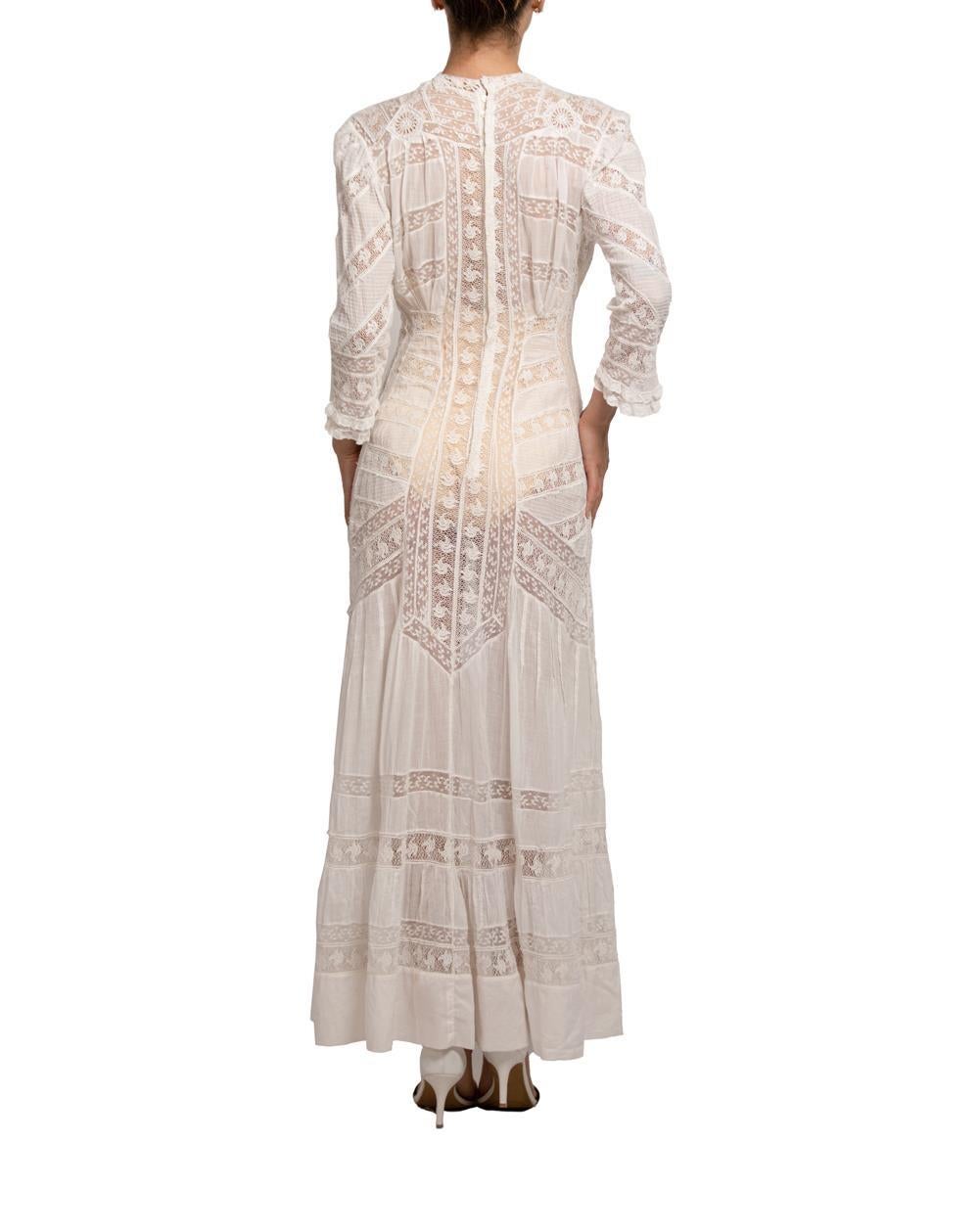 Victorian Cream Organic Cotton Lace Tea Dress With Sleeves For Sale 1