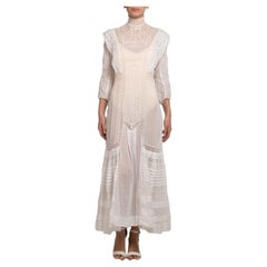 Victorian Cream Organic Cotton Voile & Lace Long Sleeved Dress