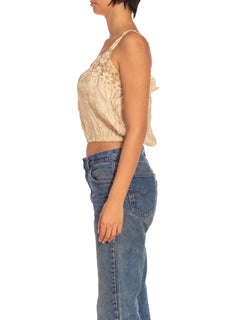 Victorian Cream Silk Embroidered Lace Top With Elastic Waist