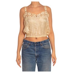 Victorian Cream Silk Embroidered Lace Top With Elastic Waist