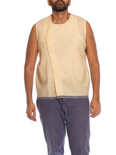 Victorian Cream Wool Asymmetrical Button Up Sleeveless Shirt