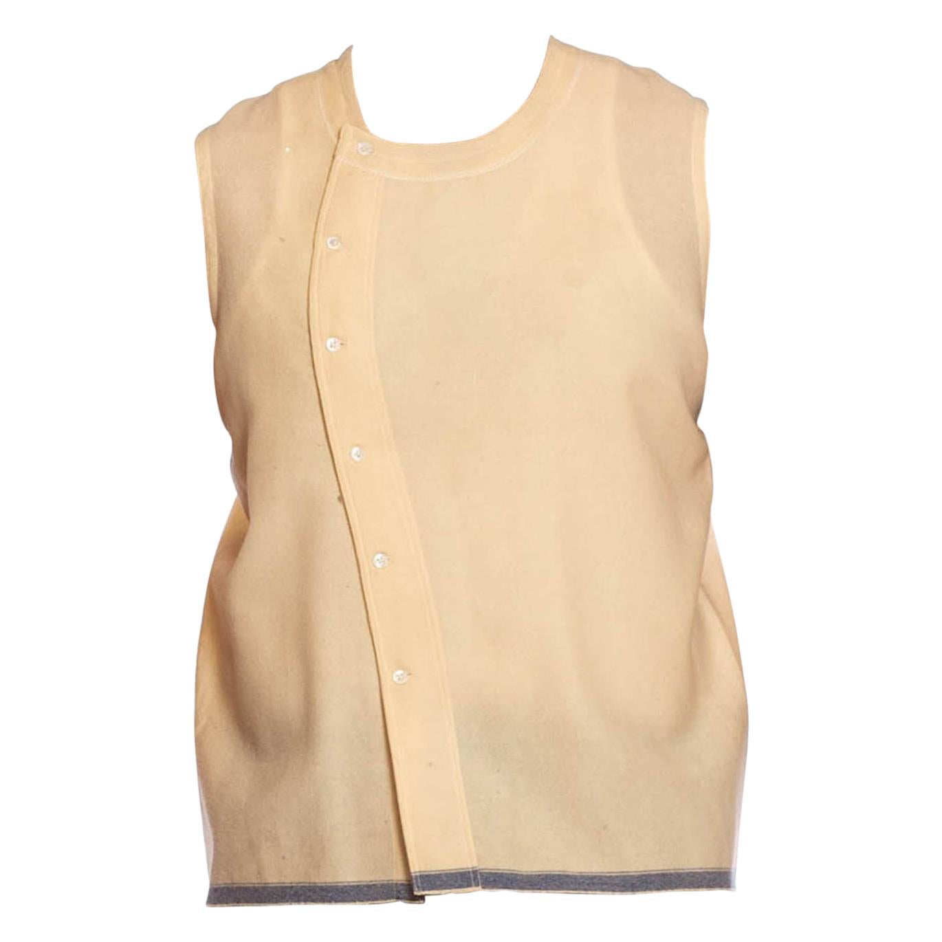 Victorian Cream Wool Asymmetrical Button Up Sleeveless Shirt For Sale