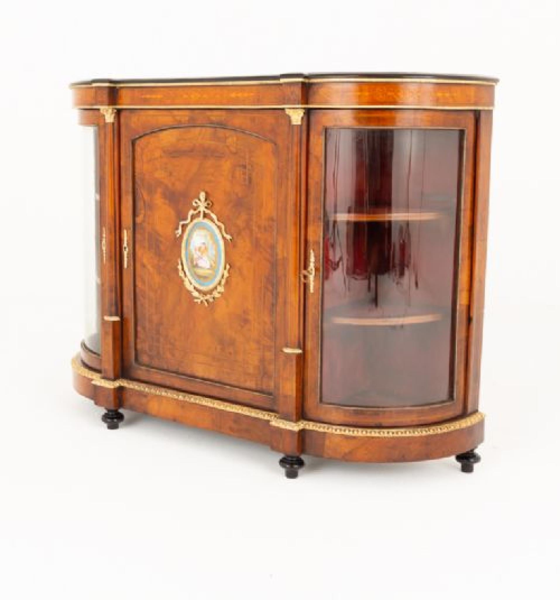 Victorian Credenza Burr Walnut Cabinet Sevres Plaque 1860 For Sale 2