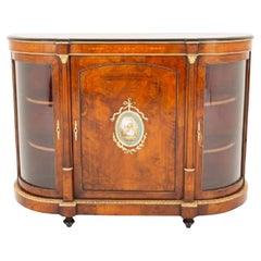 Viktorianische Anrichte aus Wurzelnussholz, Schrank, Sevres-Plakette, 1860