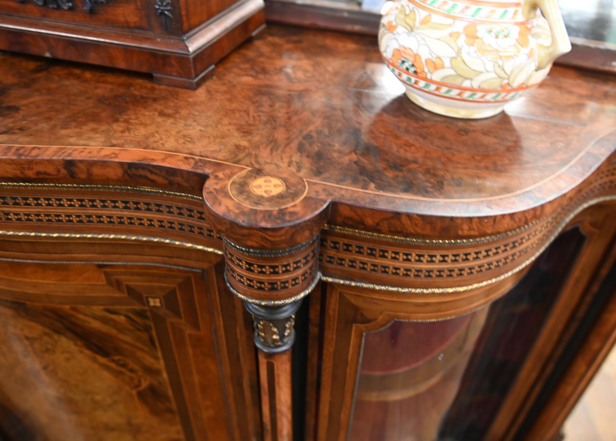 Victorian Credenza Sideboard Walnut Marquetry Inlay 1860 For Sale 6